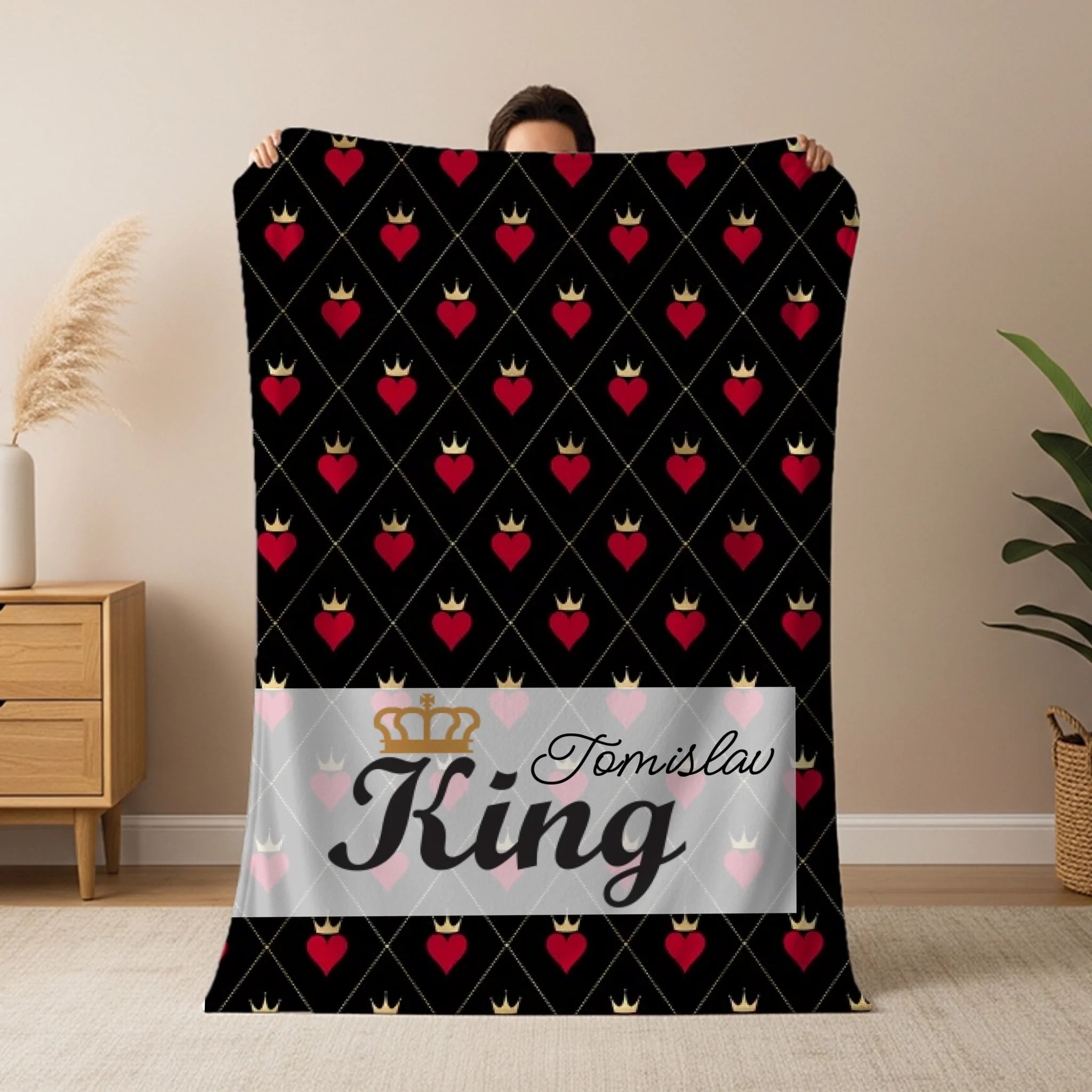Plišana deka s natpisom “King” za muškarce s personaliziranim imenom