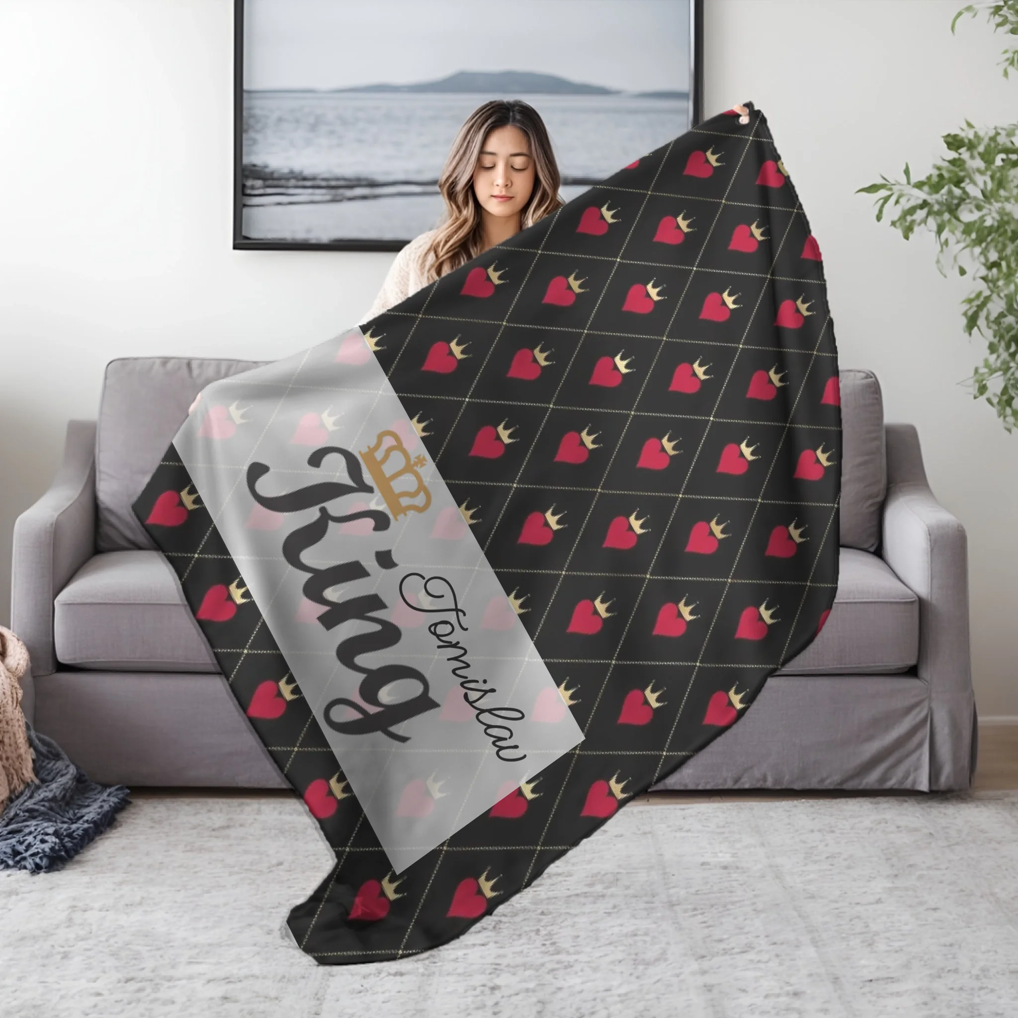 Plišana deka s natpisom “King” za muškarce s personaliziranim imenom