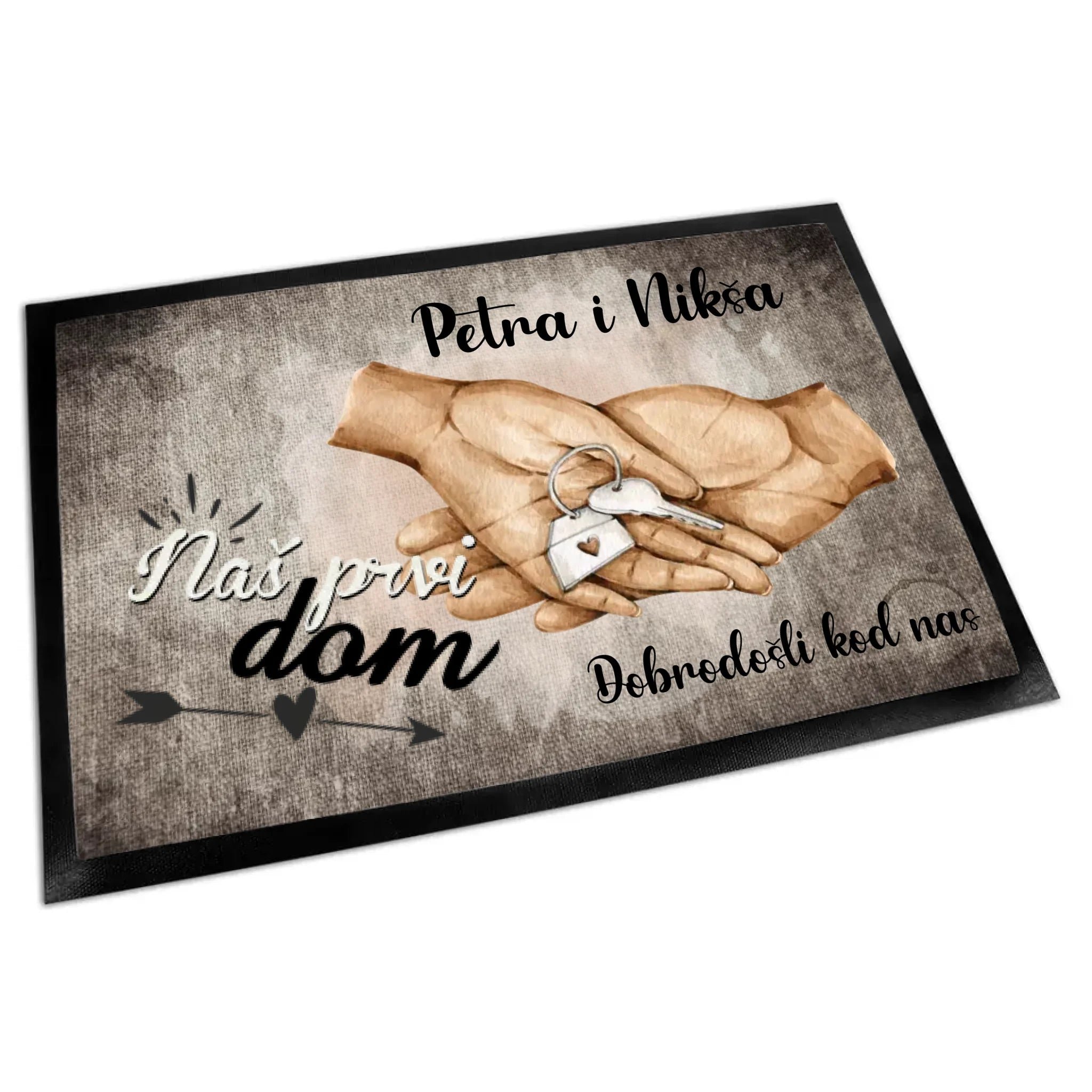 Uređiv personalizirani otirač s natpisom “Naš prvi dom”