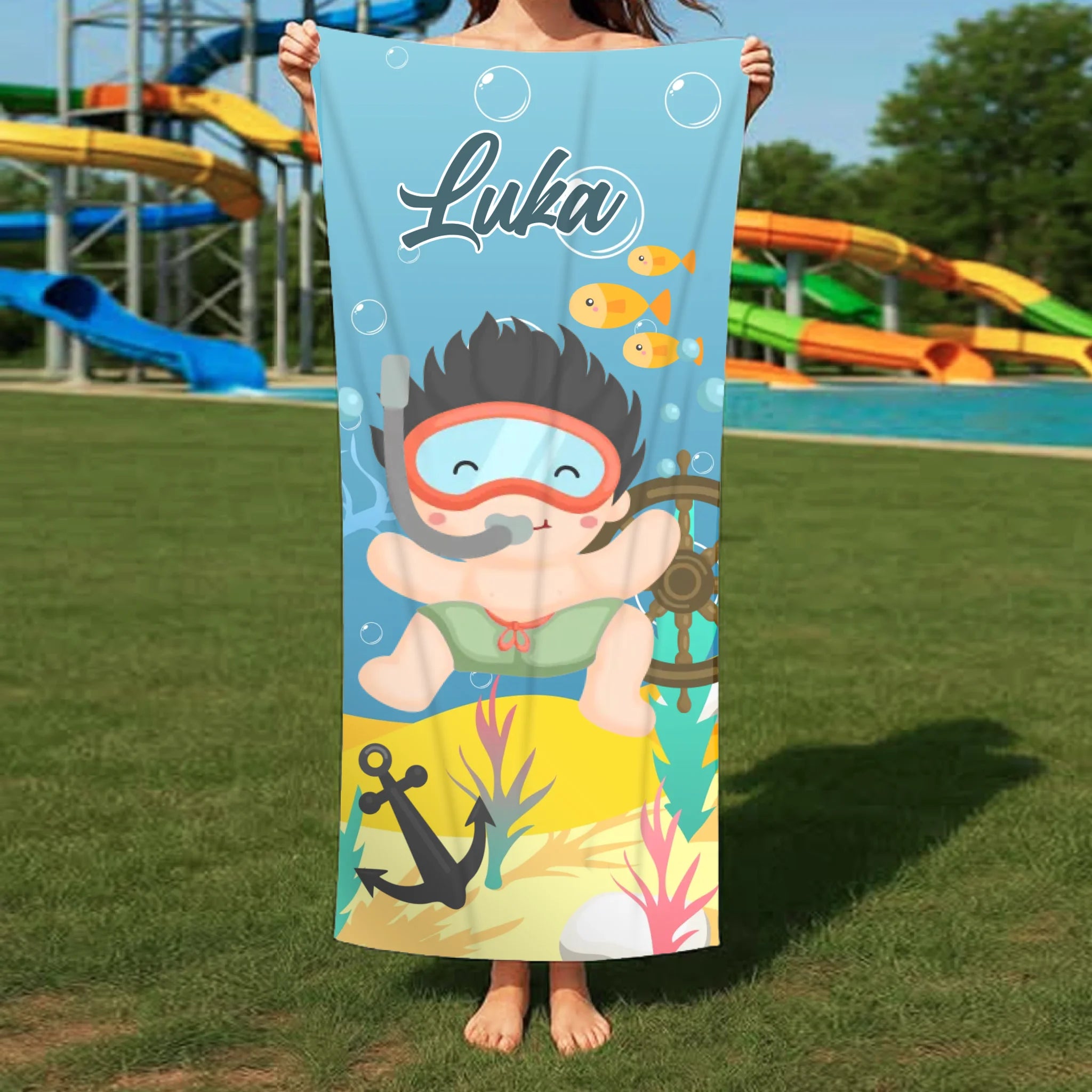 Personalizirani dječji ručnik za plažu s prilagodljivim dječačkim motivom