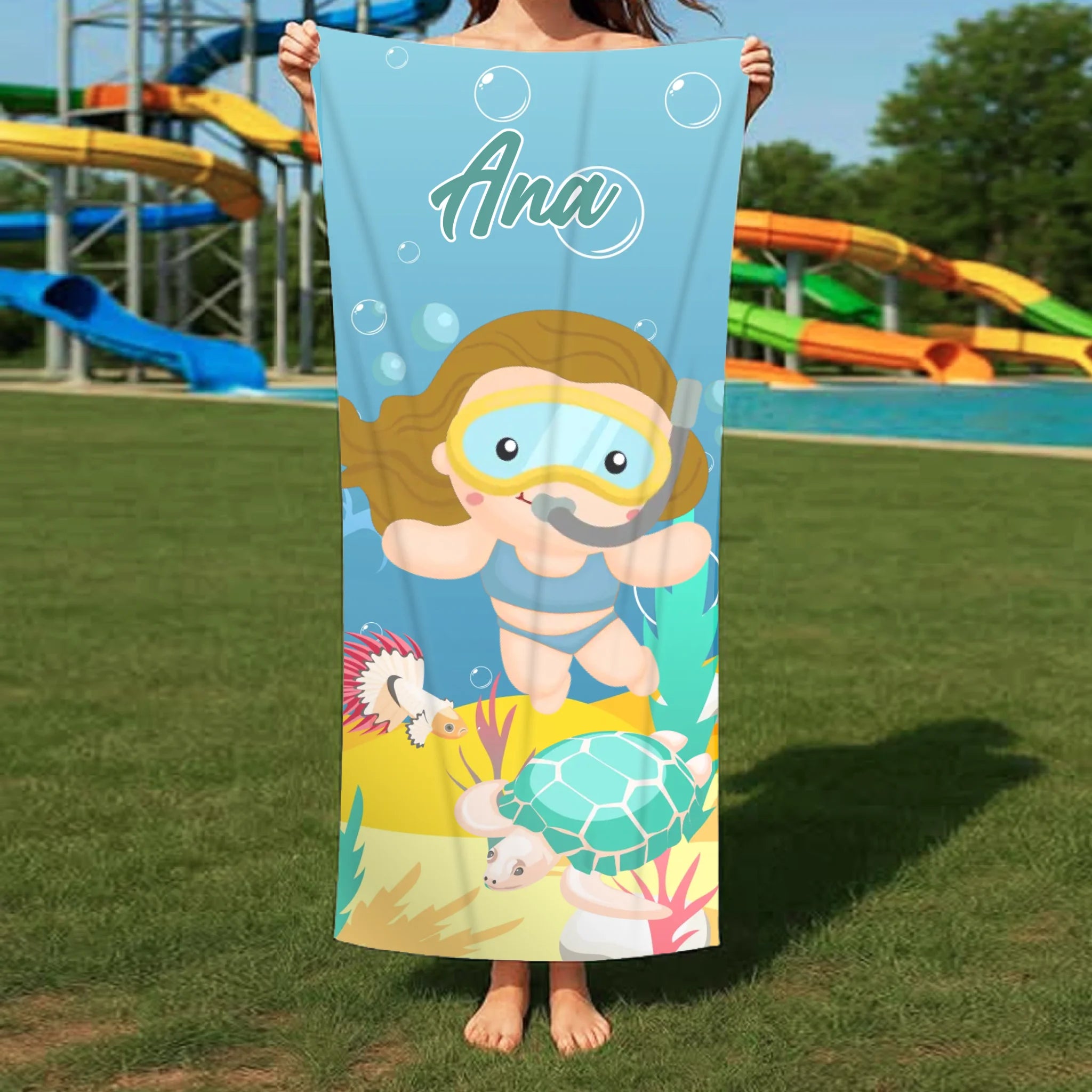 Personalizirani dječji ručnik za plažu s prilagodljivim djevojačkim motivom