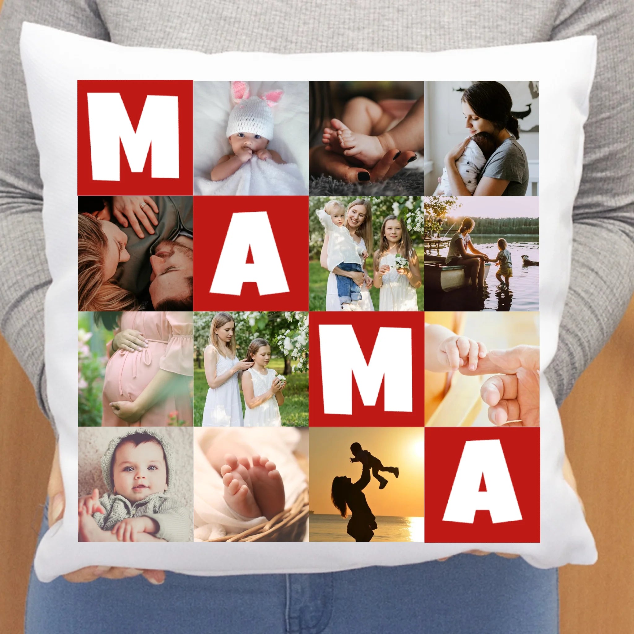 Jastuk s 12 fotografija s natpisom „Mama”