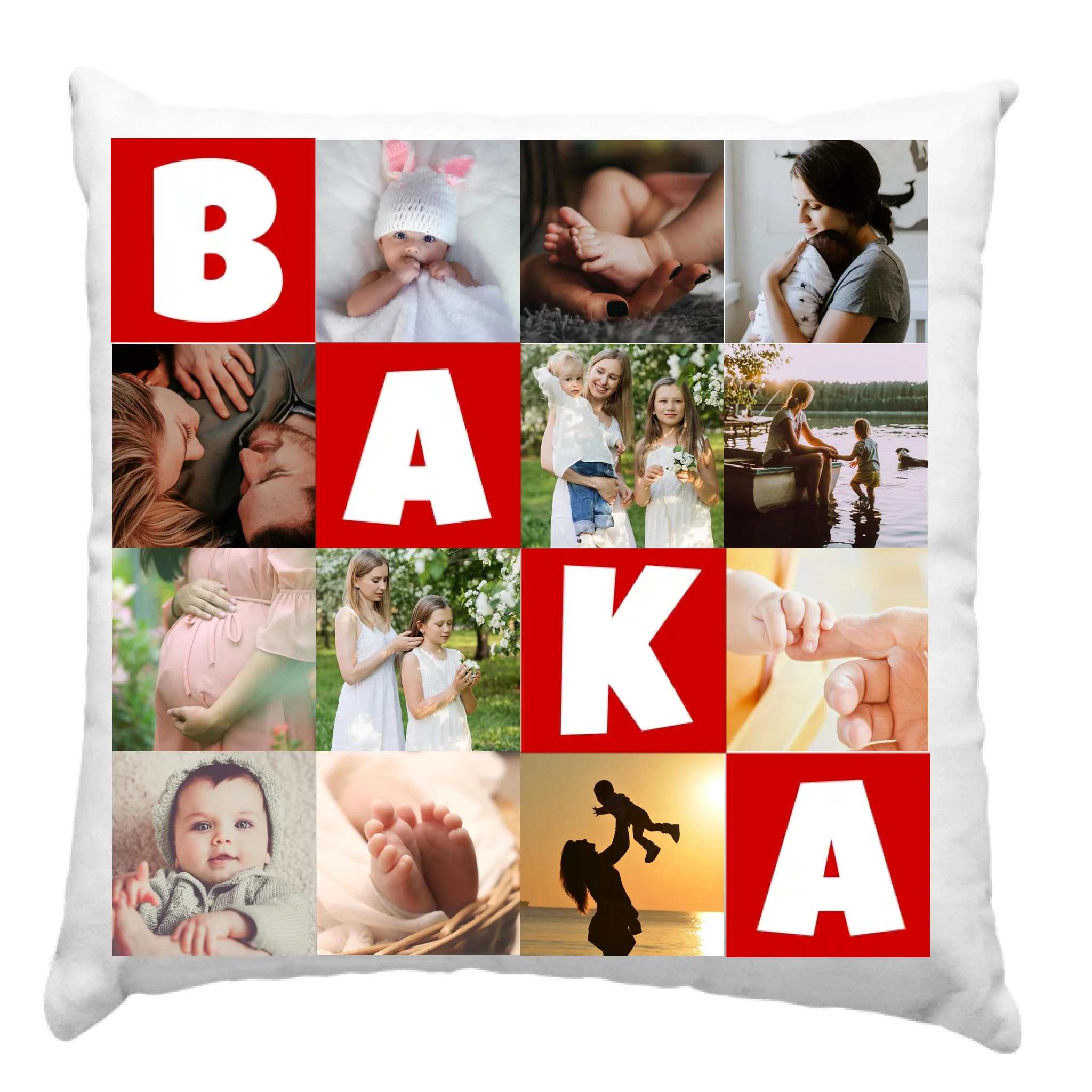 Jastuk s 12 fotografija s natpisom „Baka”