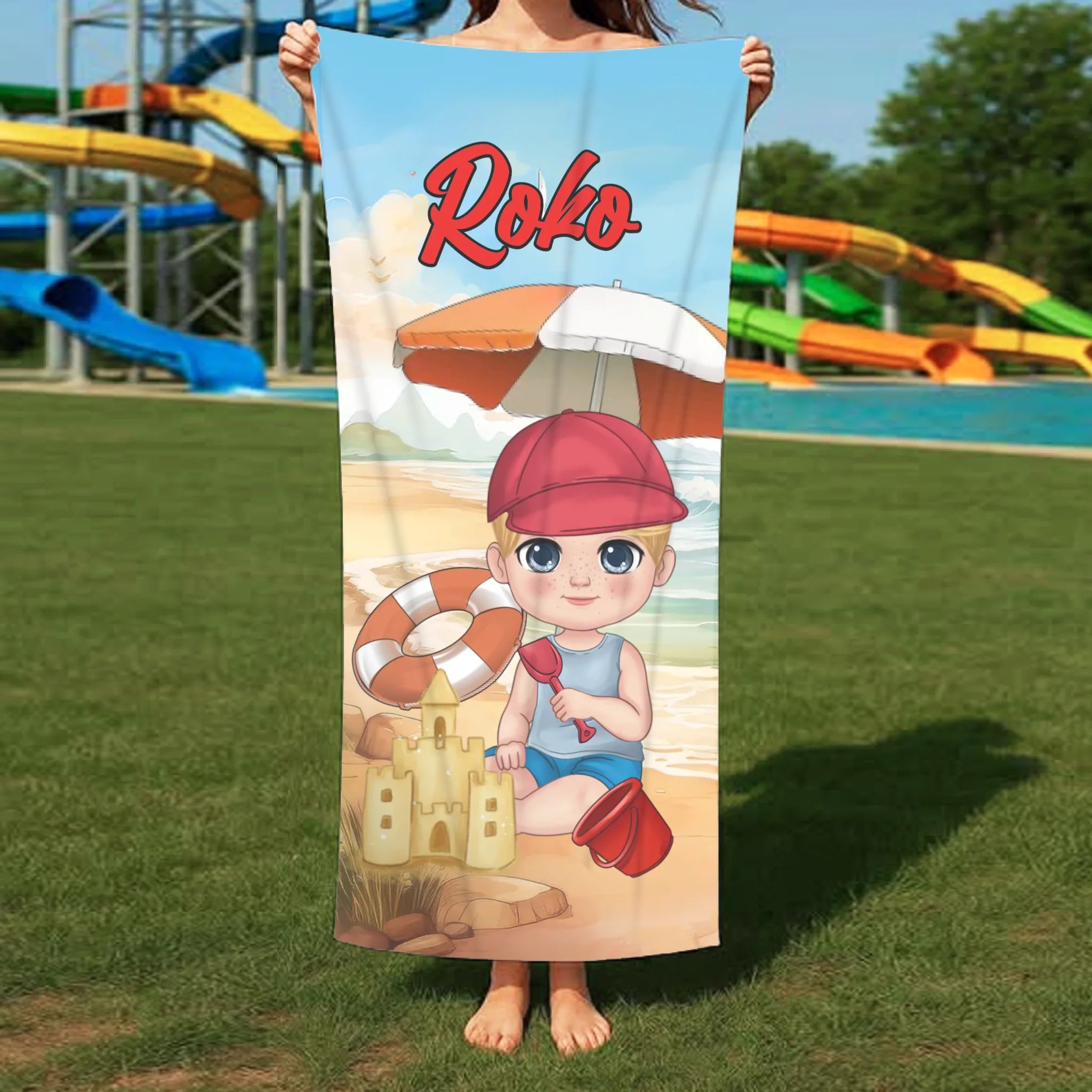 Personalizirani dječji ručnik za plažu s prilagodljivim djevojačkim motivom