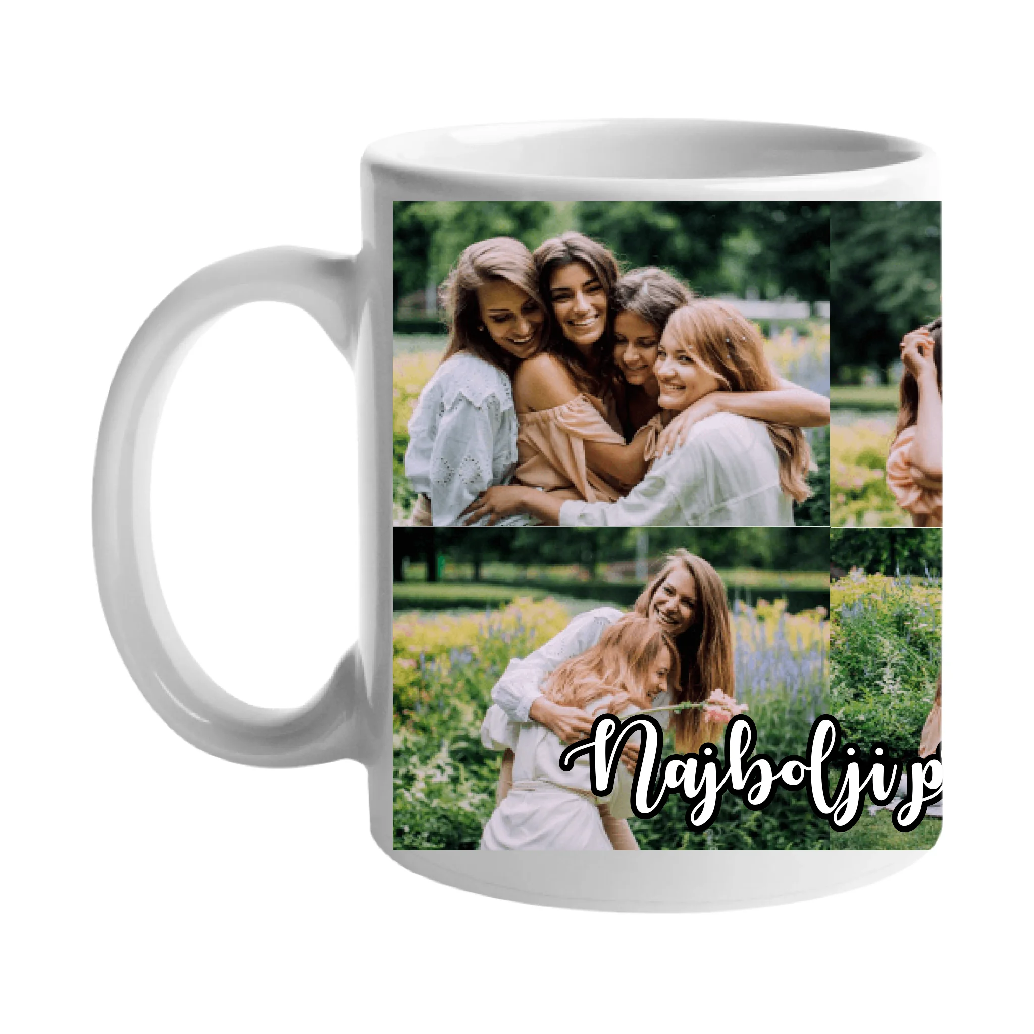 Personalizirana šalica s 6 fotografija i prilagodljivim natpisom