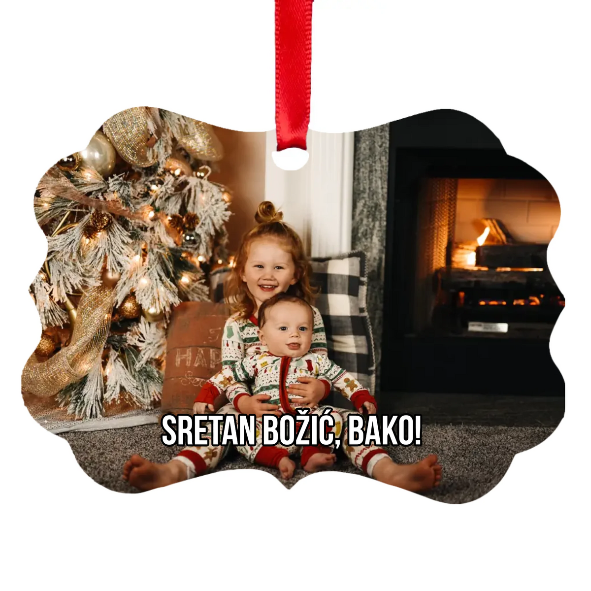Personalizirani božićni ukras s fotografijom i natpisom
