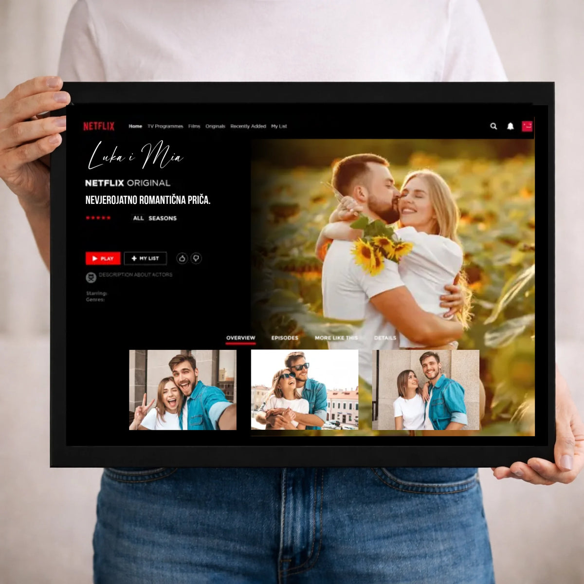 Personalizirana zidna slika u Netflix stilu s fotografijom i prilagodljivim natpisom