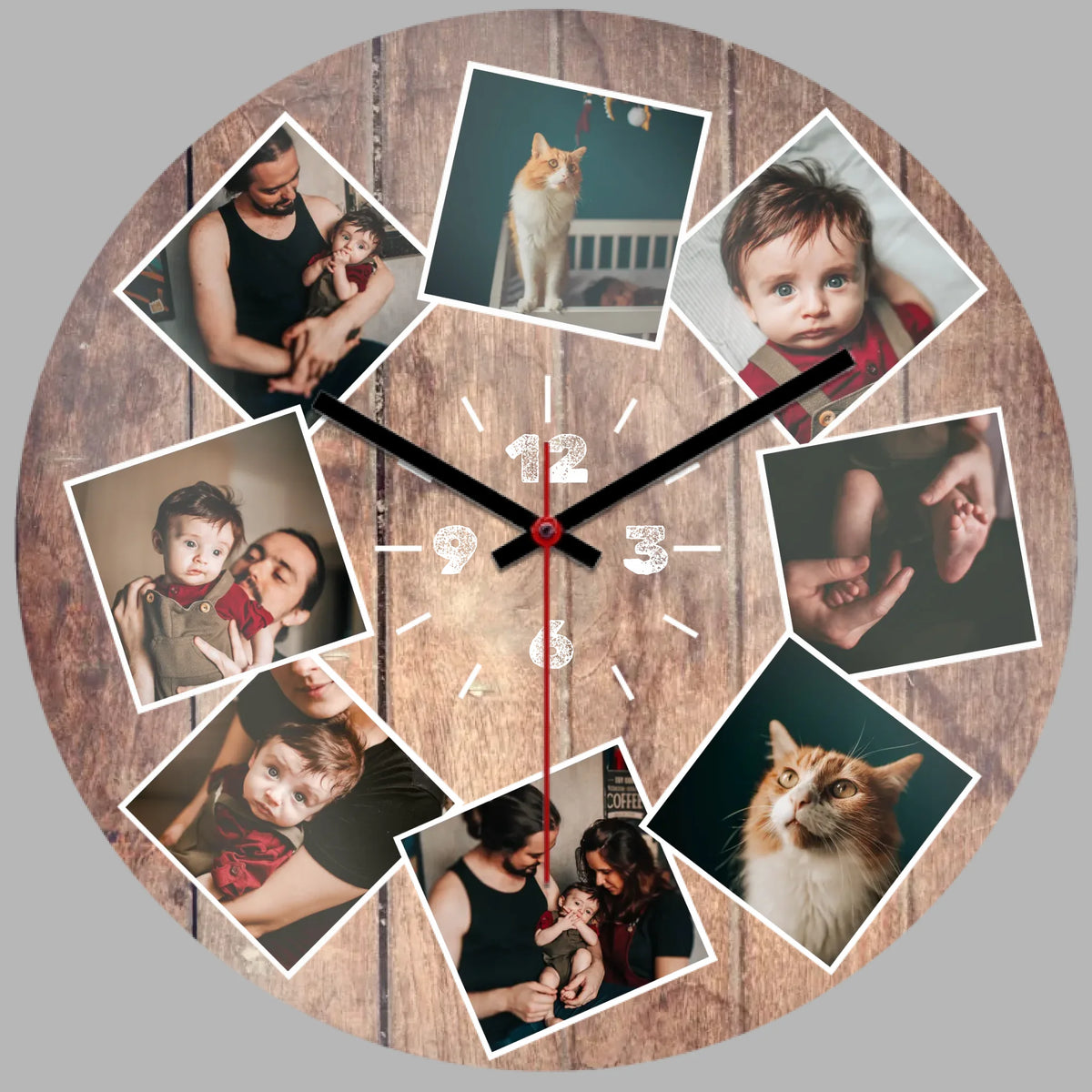 Personalizirani zidni sat s fotokolažom od 8 fotografija