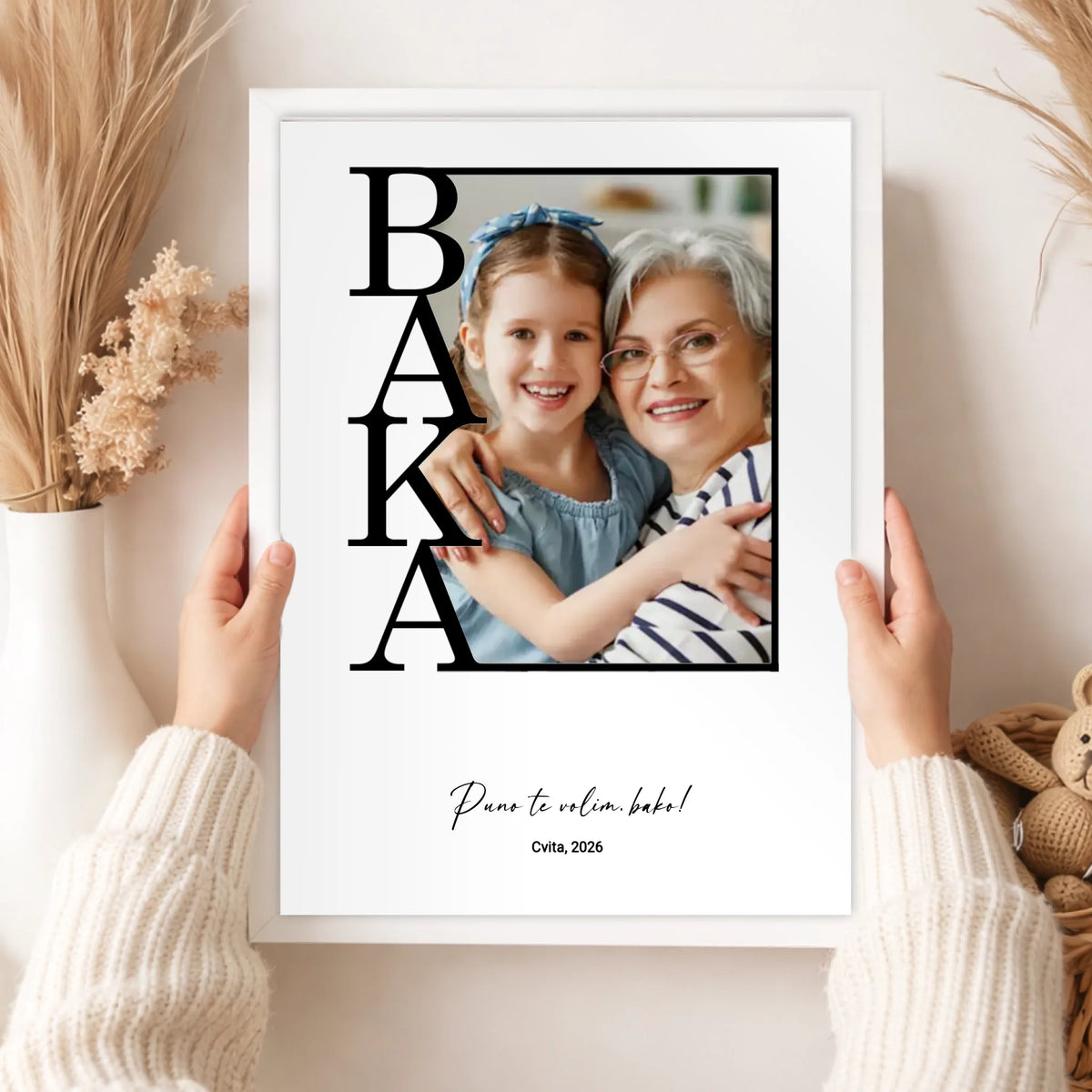Personalizirana zidna slika s fotografijom i tekstom – poklon za baku