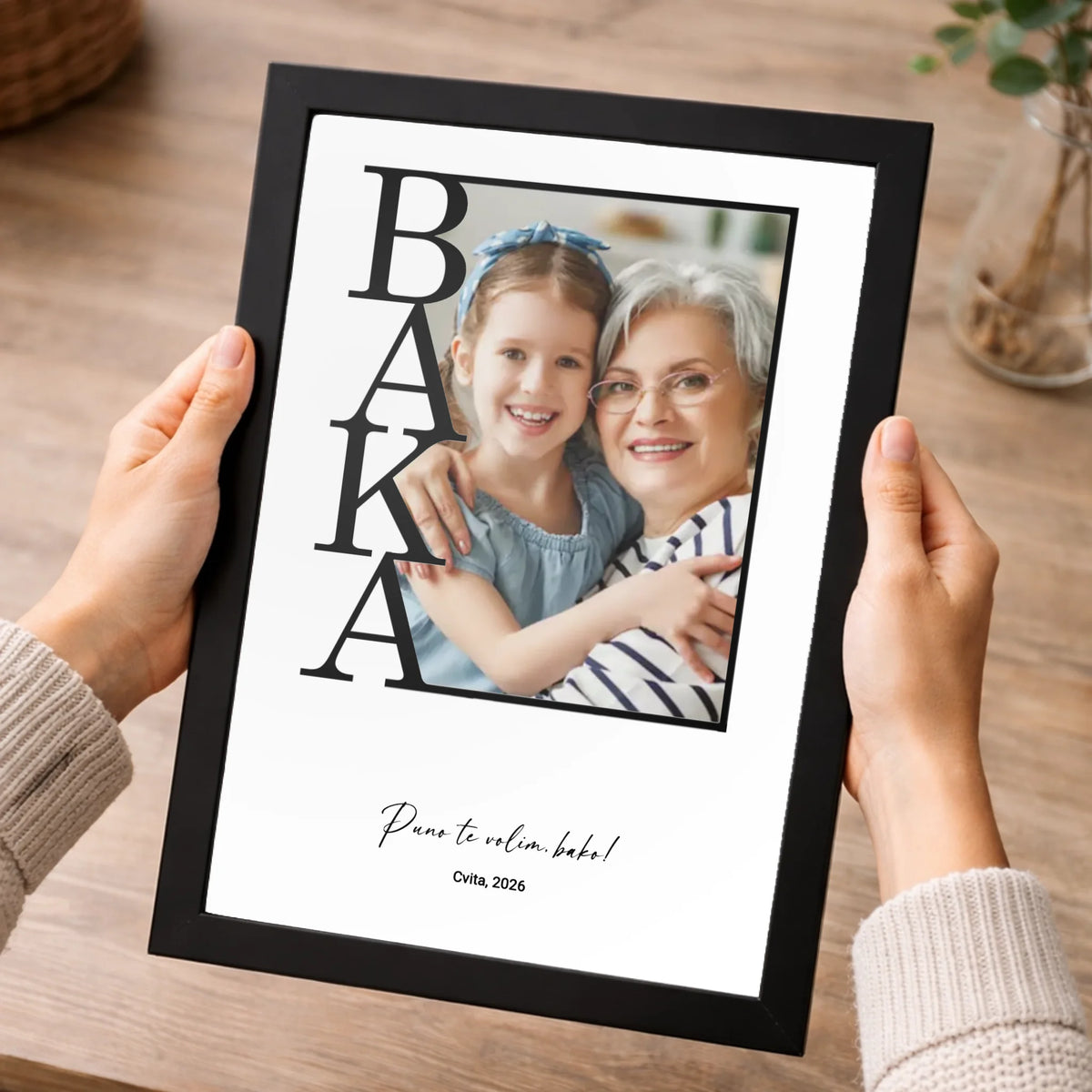 Personalizirana zidna slika s fotografijom i tekstom – poklon za baku