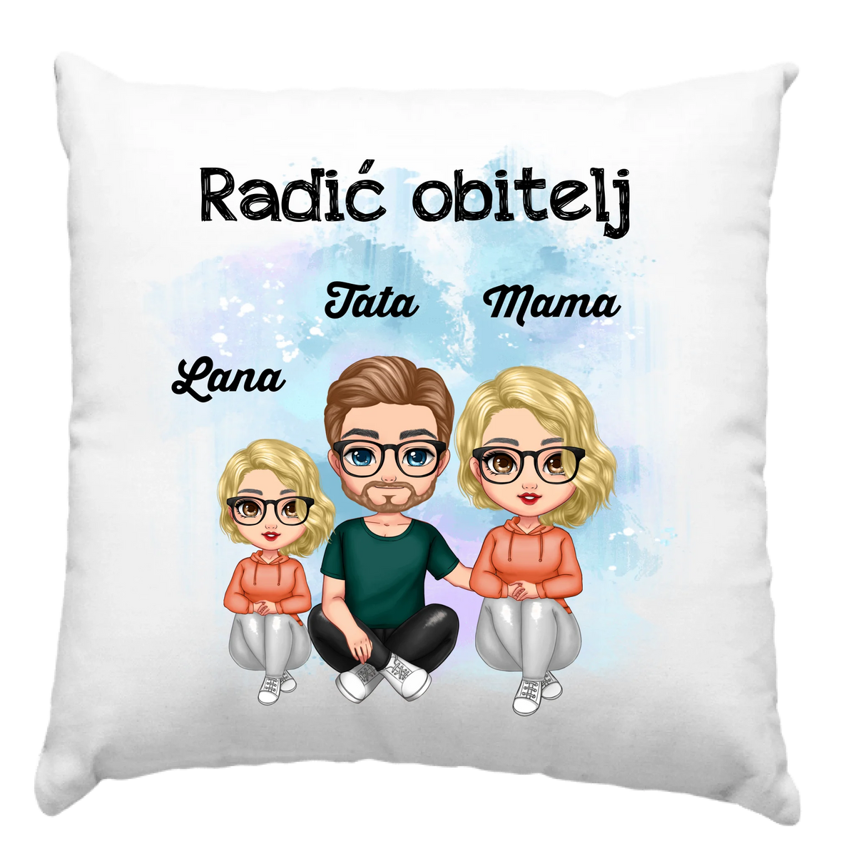 Jastuk s prilagodljivim likovima za obitelj i personaliziranim tekstom