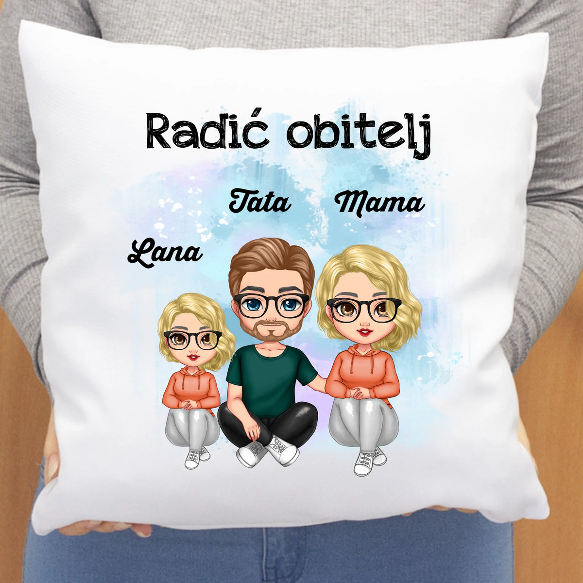 Jastuk s prilagodljivim likovima za obitelj i personaliziranim tekstom