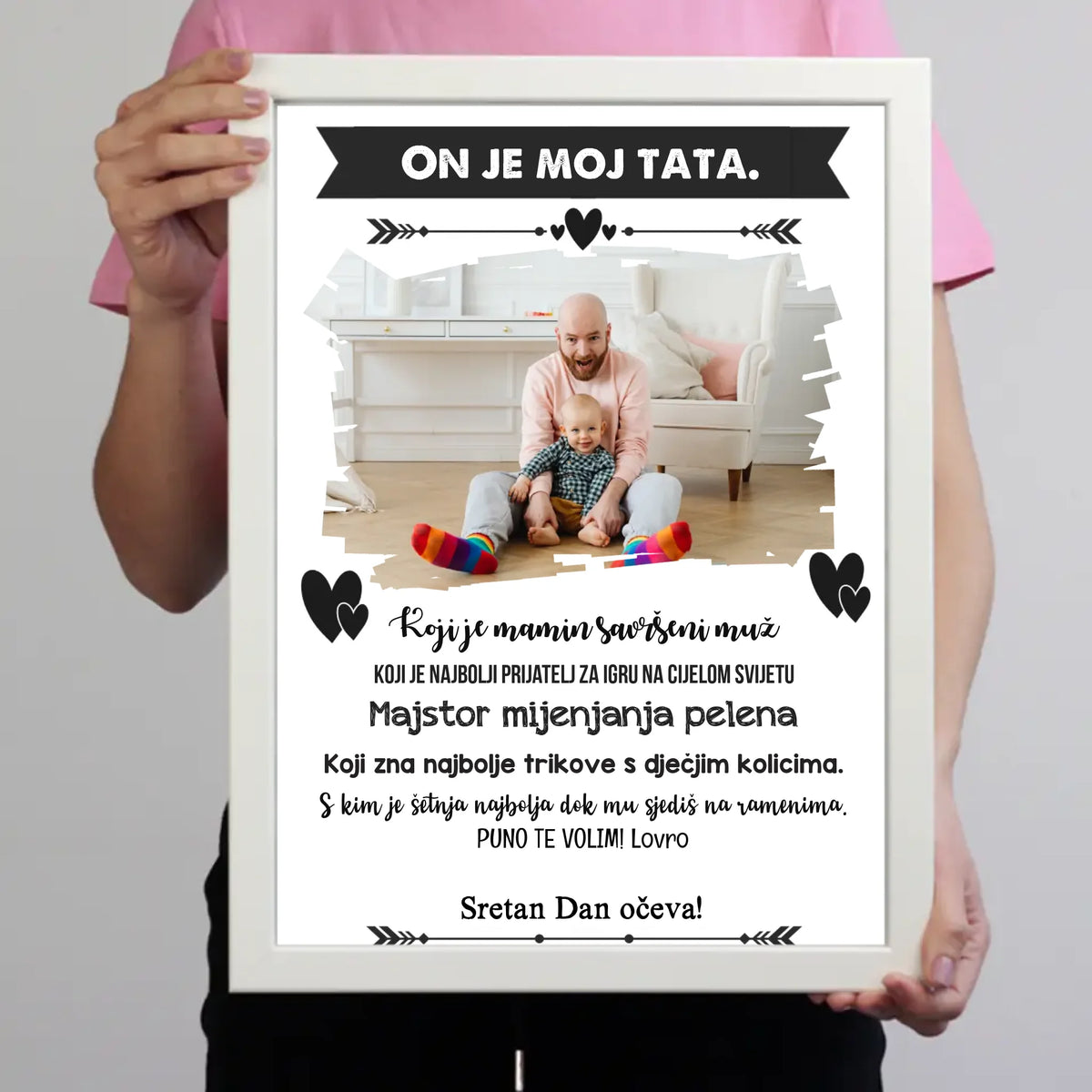 „On je moj tata” – personalizirana zidna slika s fotografijama i prilagodljivim tekstom