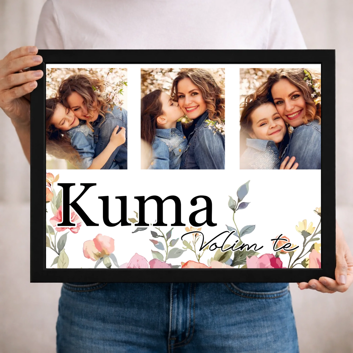 Poklon za kumu – personalizirana zidna slika s fotografijama i prilagodljivim tekstom