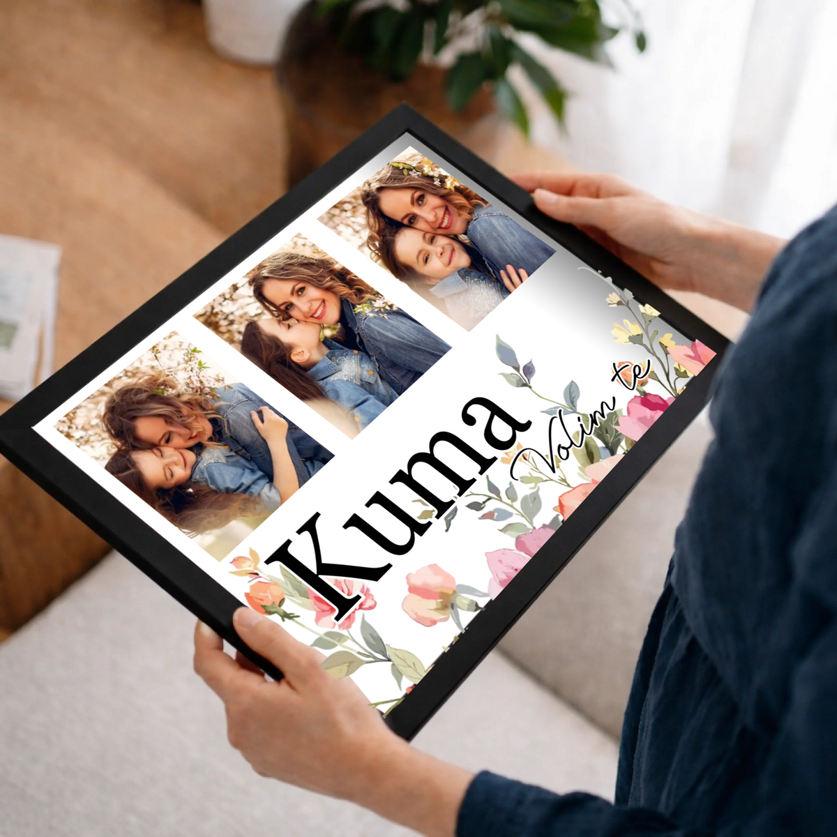 Poklon za kumu – personalizirana zidna slika s fotografijama i prilagodljivim tekstom