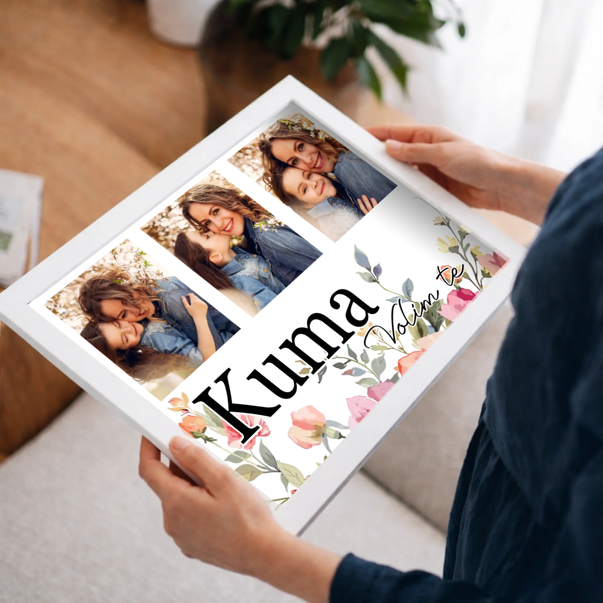 Poklon za kumu – personalizirana zidna slika s fotografijama i prilagodljivim tekstom