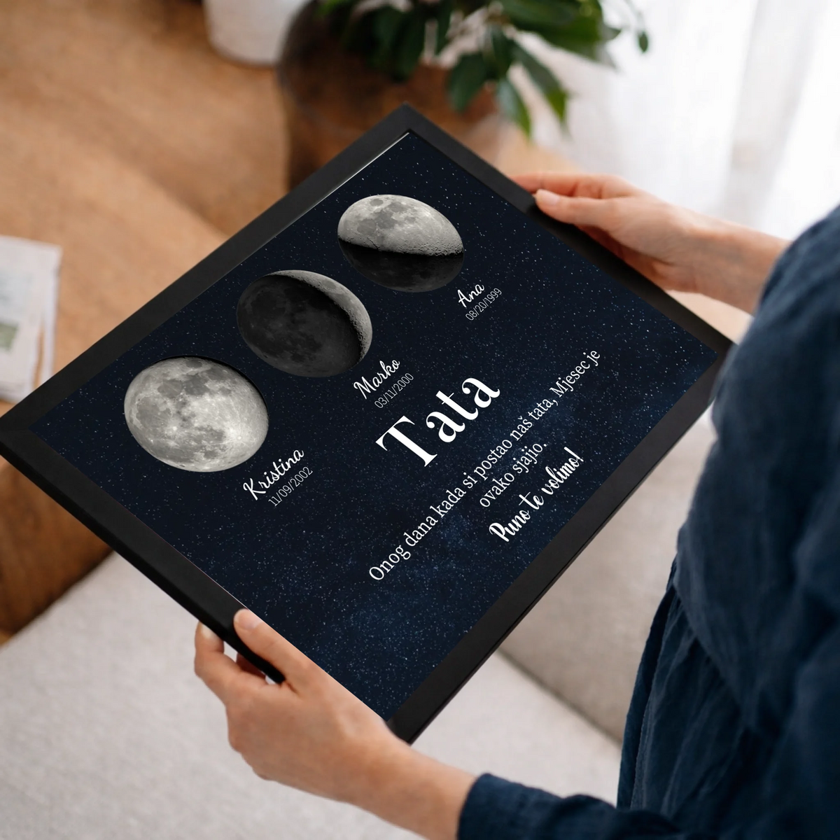 Personalizirani poklon za tatu – zidna slika s mjesečevim fazama i prilagodljivim tekstom