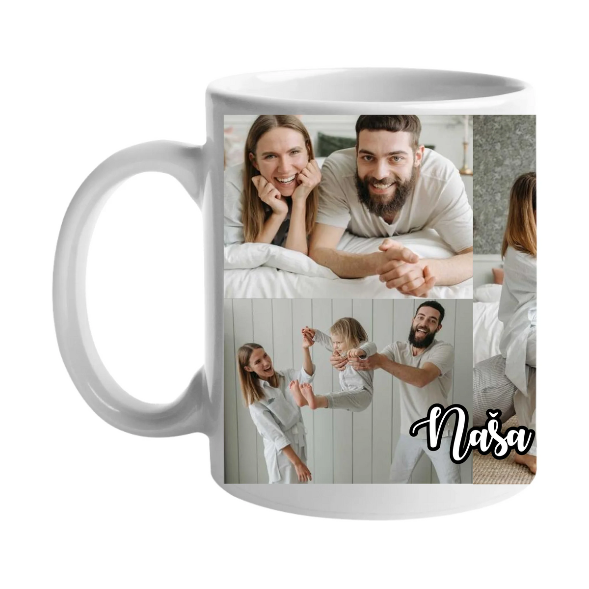 Personalizirana poklon šalica s 5 fotografija i prilagodljivim natpisom