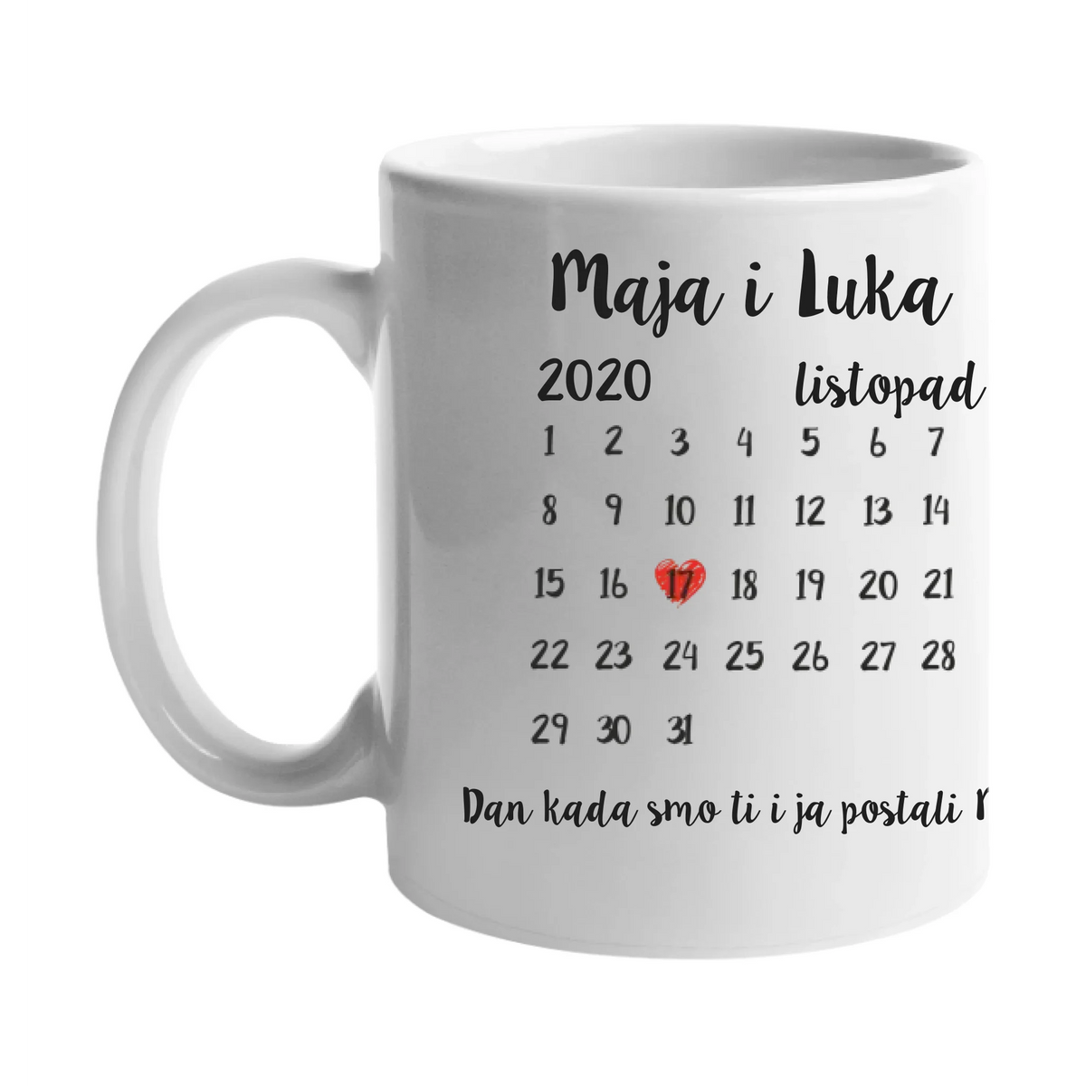 Personalizirana šalica za parove s kalendarom i fotografijom