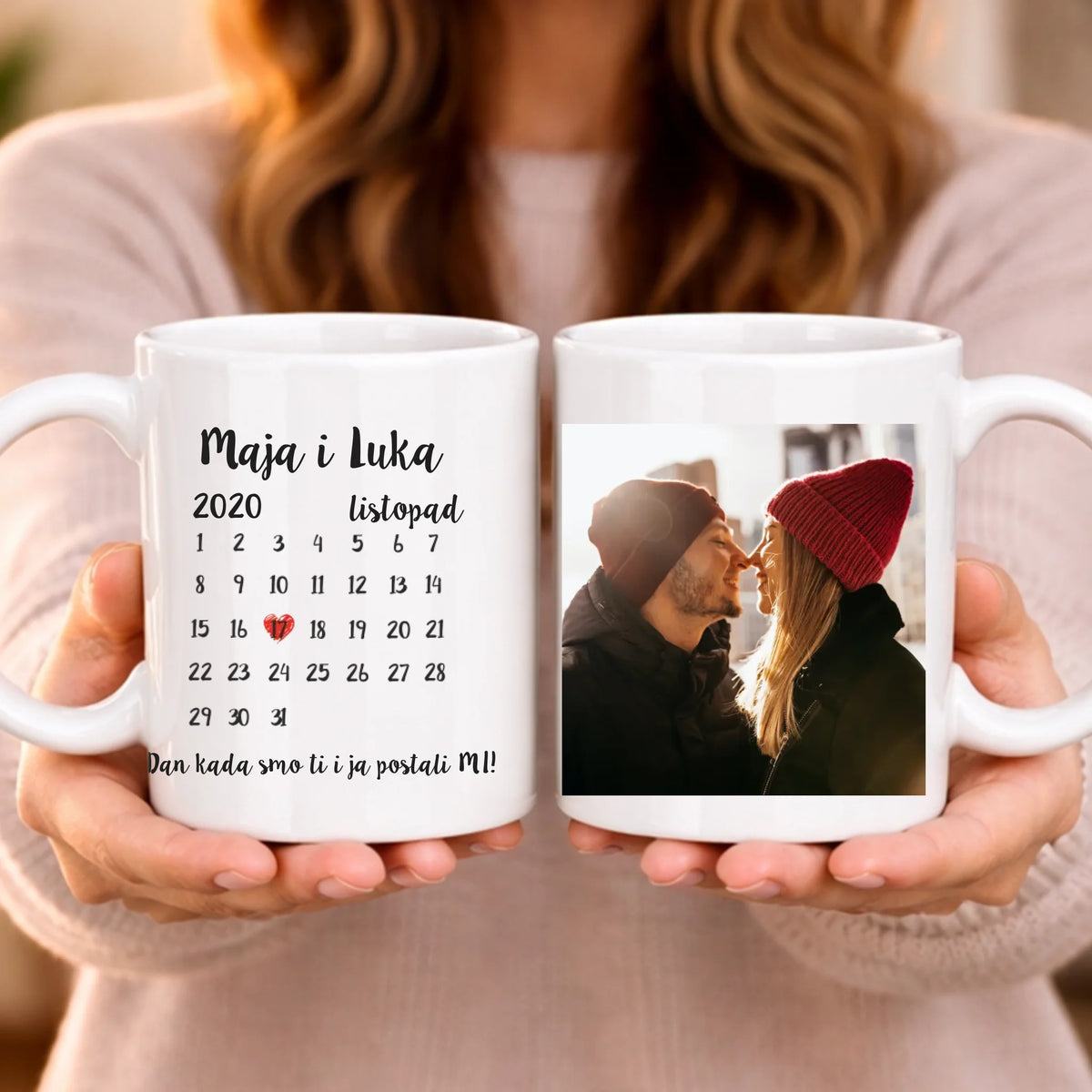 Personalizirana šalica za parove s kalendarom i fotografijom