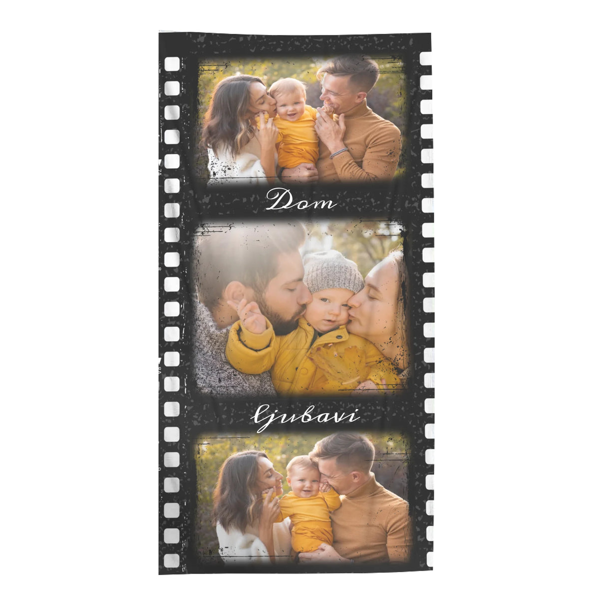Ručnik s 3 fotografije u filmskom stilu i personaliziranim tekstom