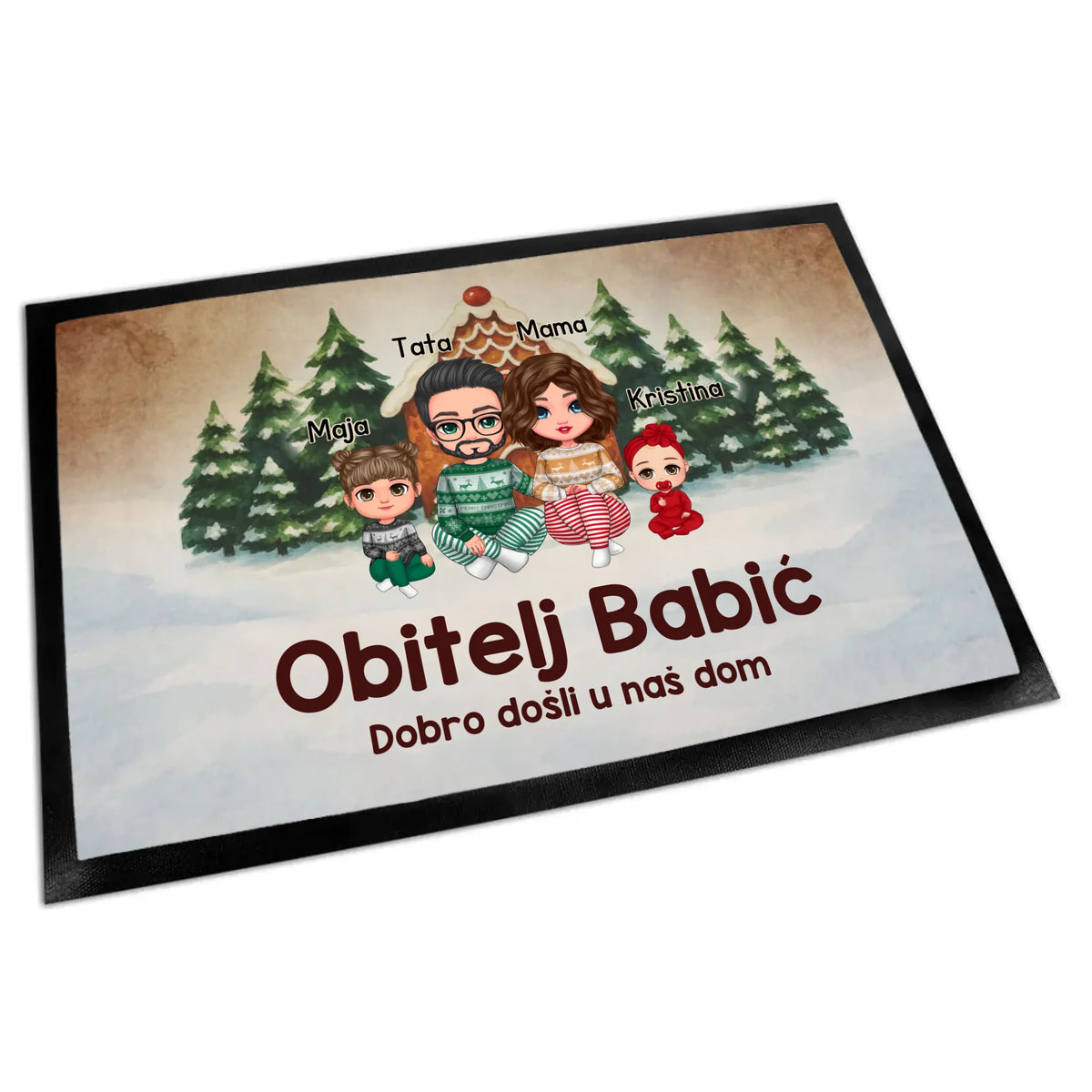 Božićni obiteljski otirač s prilagodljivim likovima