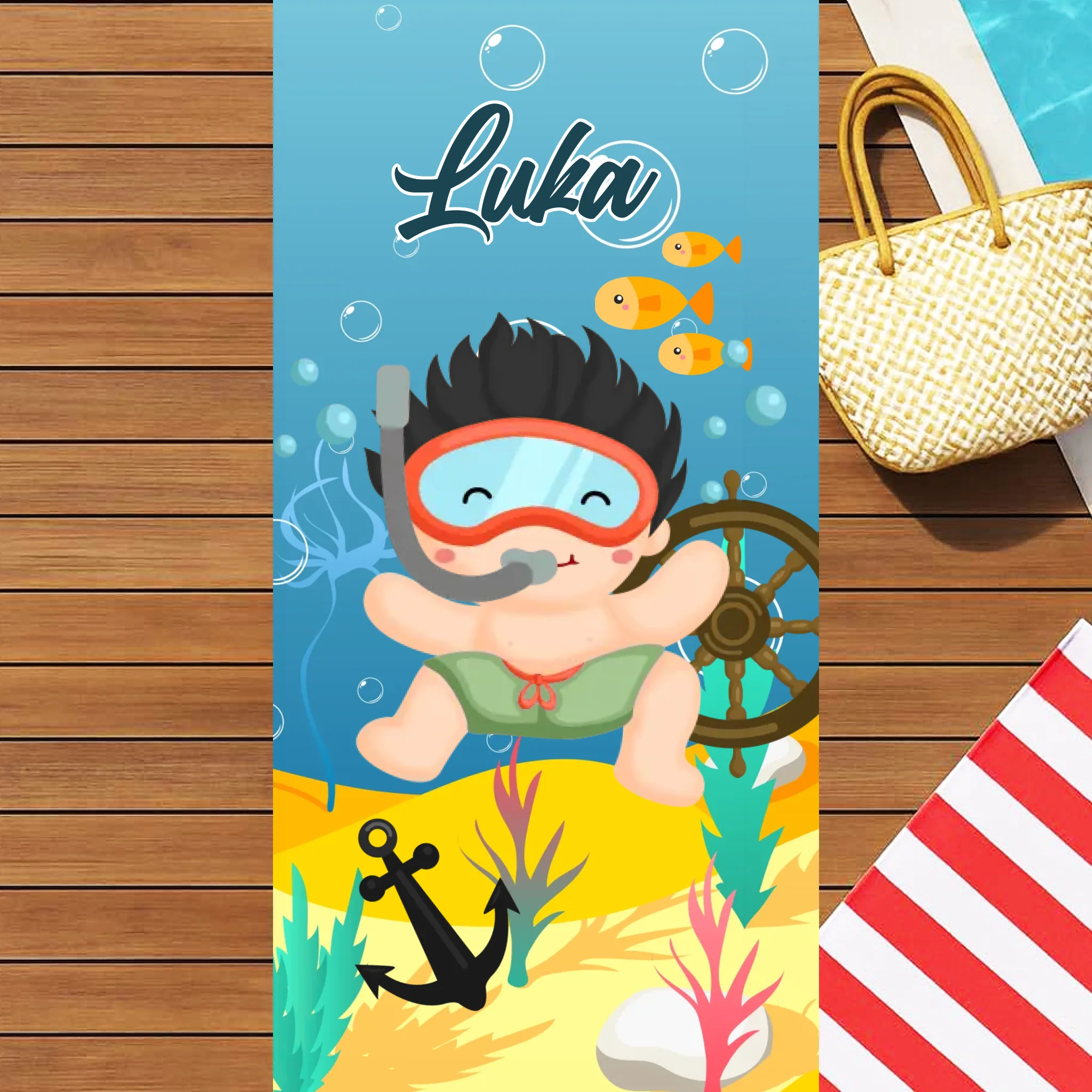 Personalizirani dječji ručnik za plažu s prilagodljivim dječačkim motivom