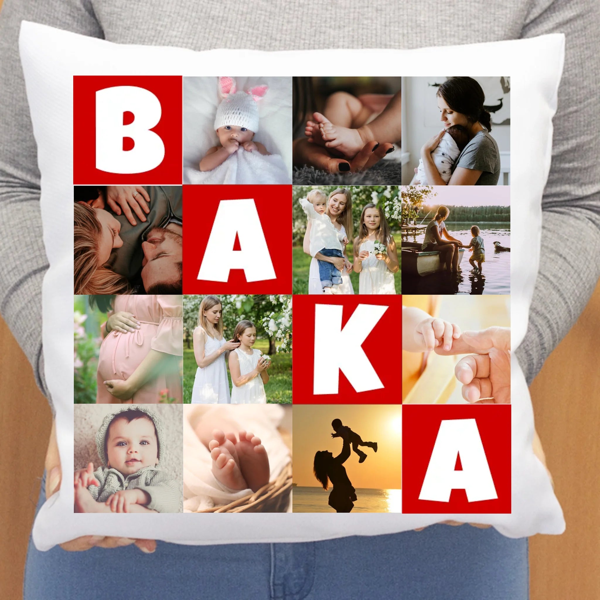 	 Jastuk s 12 fotografija s natpisom „Baka”