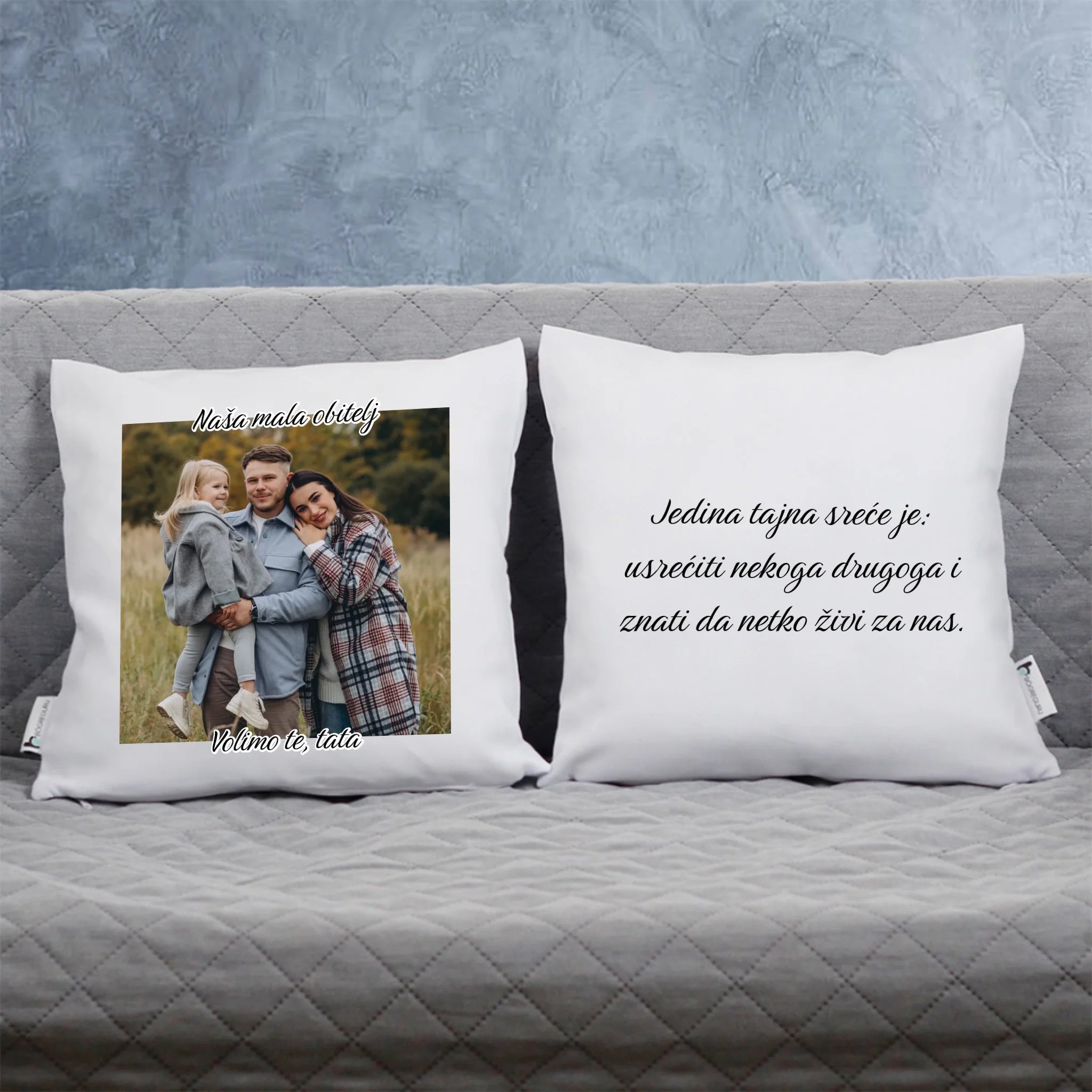 Dvostrani personalizirani foto jastuk s natpisom