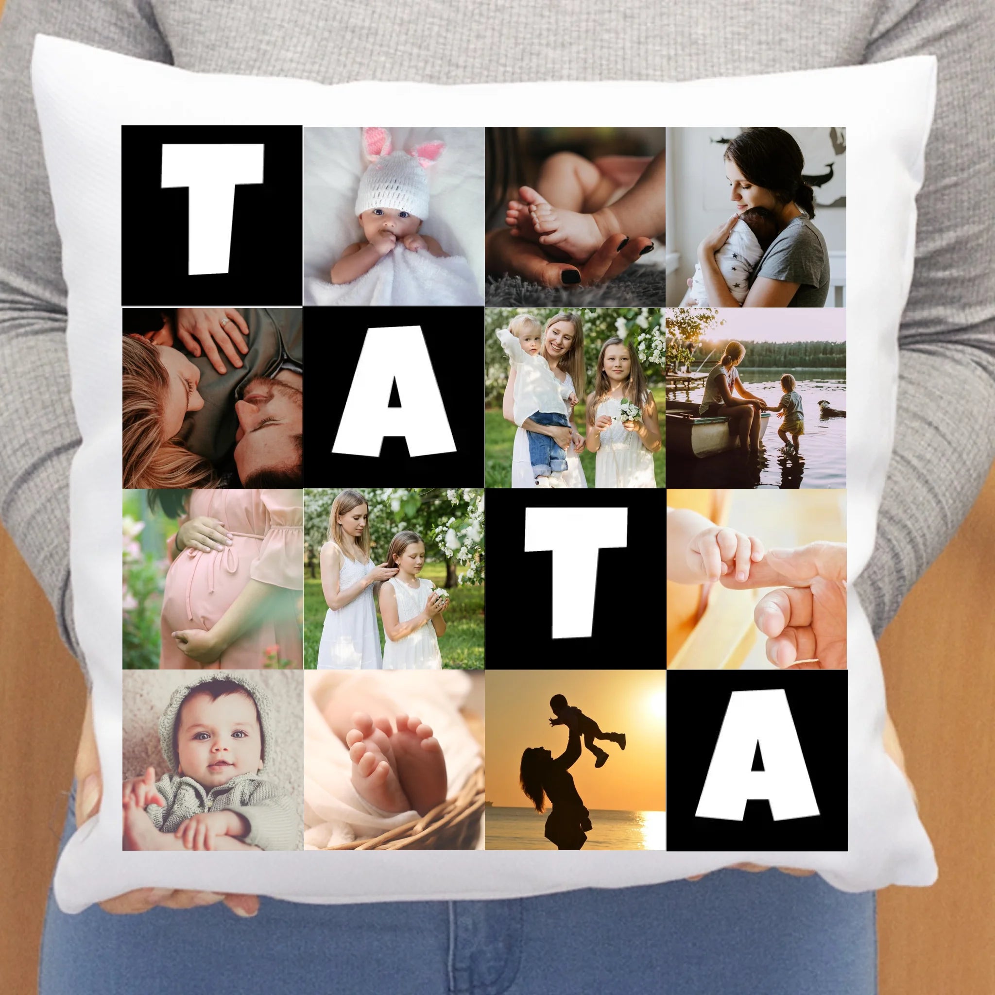 Jastuk s 12 fotografija s natpisom „Tata”