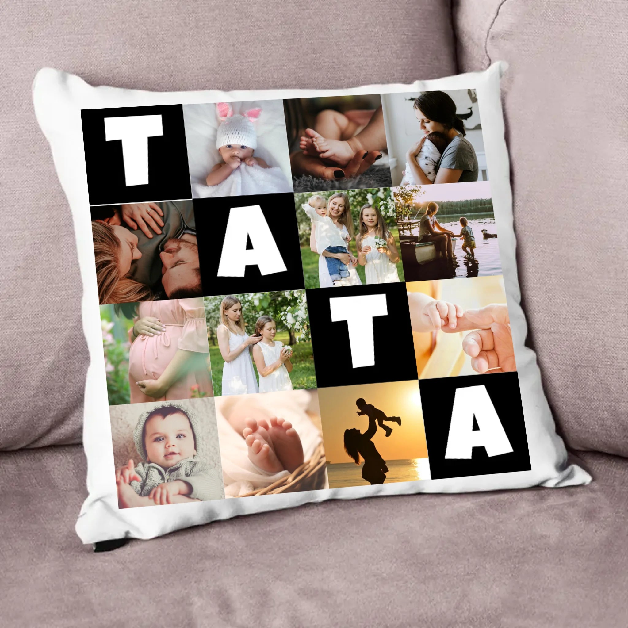 Jastuk s 12 fotografija s natpisom „Tata”