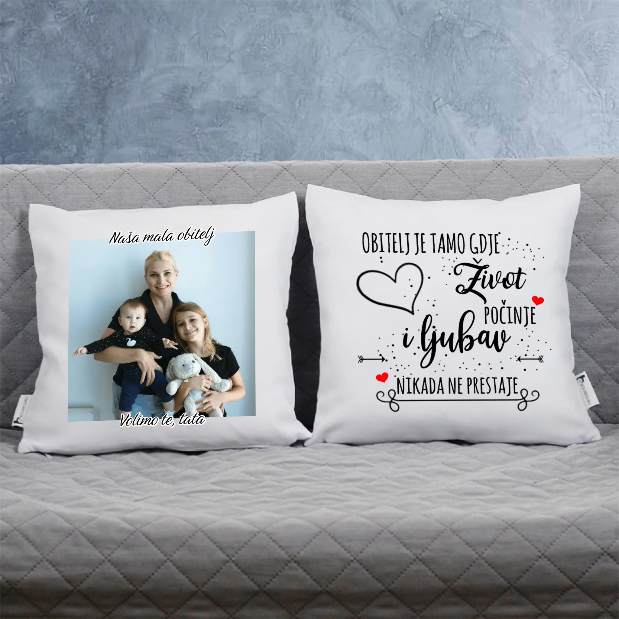 Dvostrani personalizirani foto jastuk s natpisom