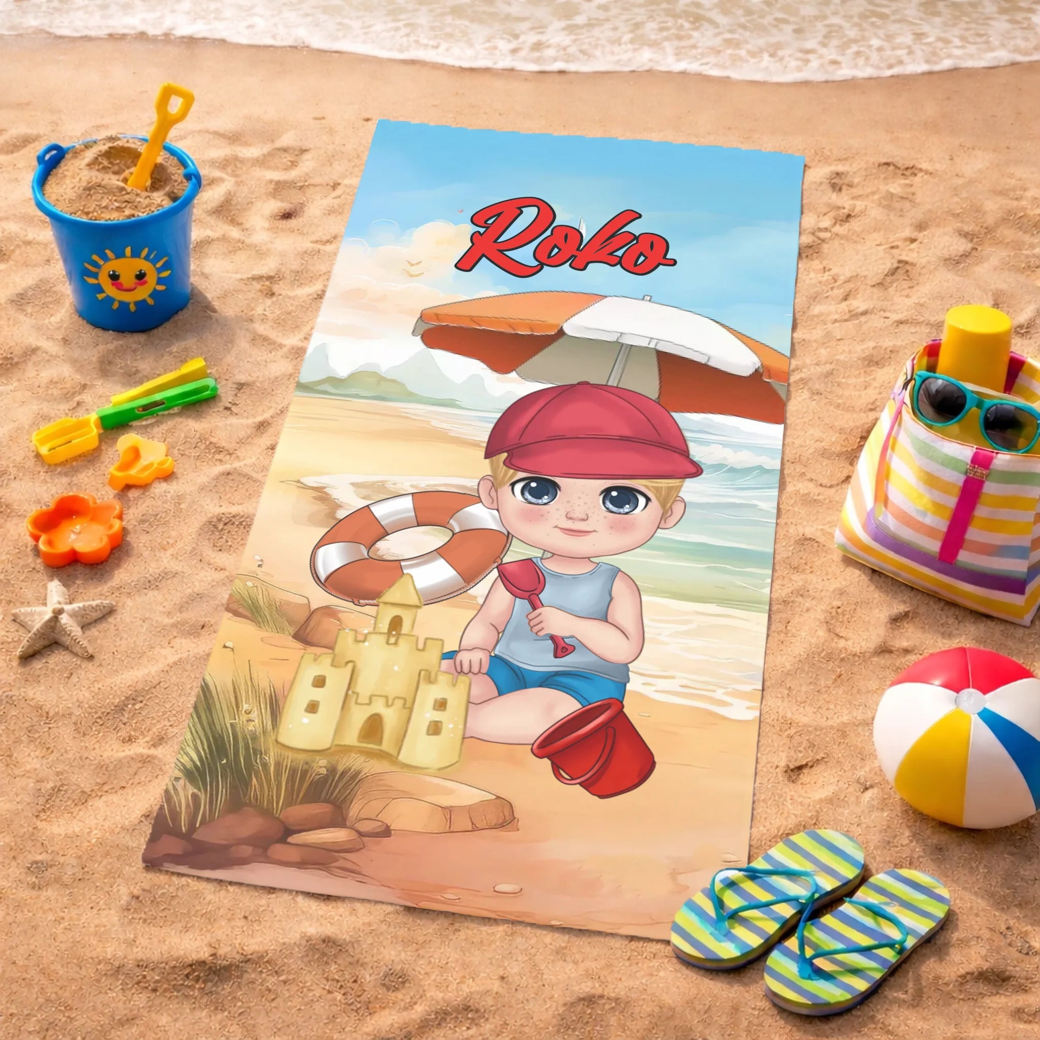 Personalizirani dječji ručnik za plažu s prilagodljivim djevojačkim motivom