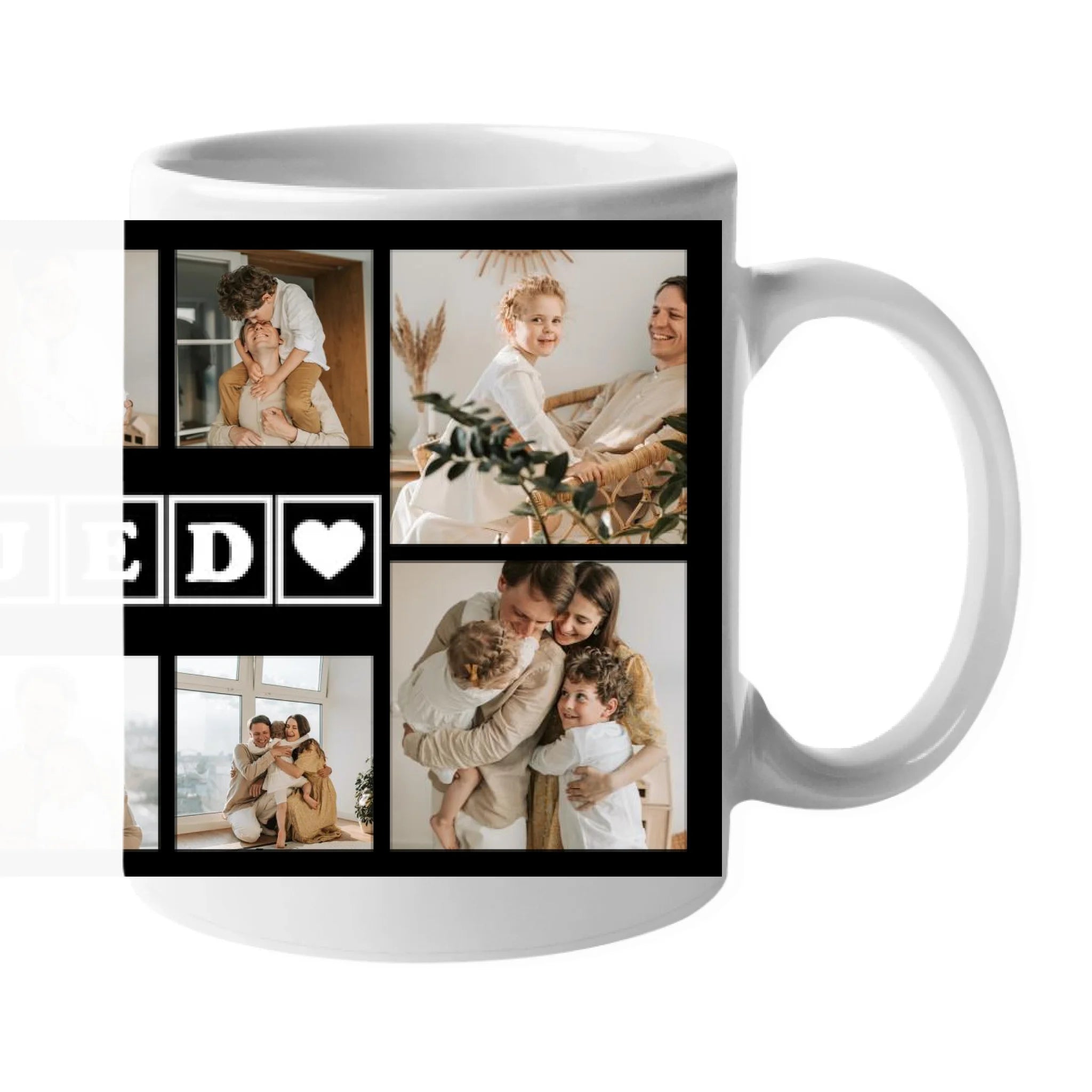 Personalizirana šalica za Dan očeva s 10 fotografija s natpisom "DJEDE"
