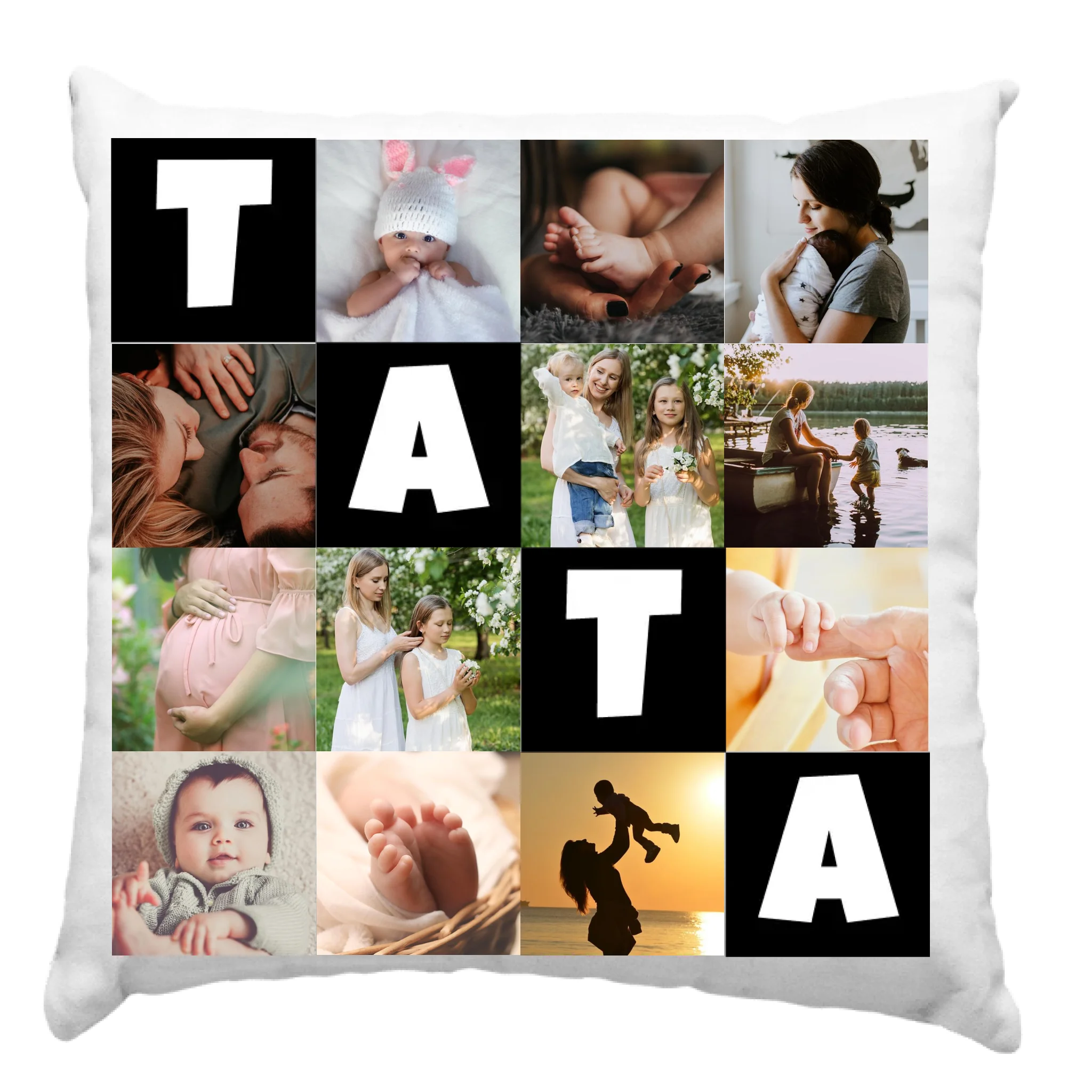 Jastuk s 12 fotografija s natpisom „Tata”