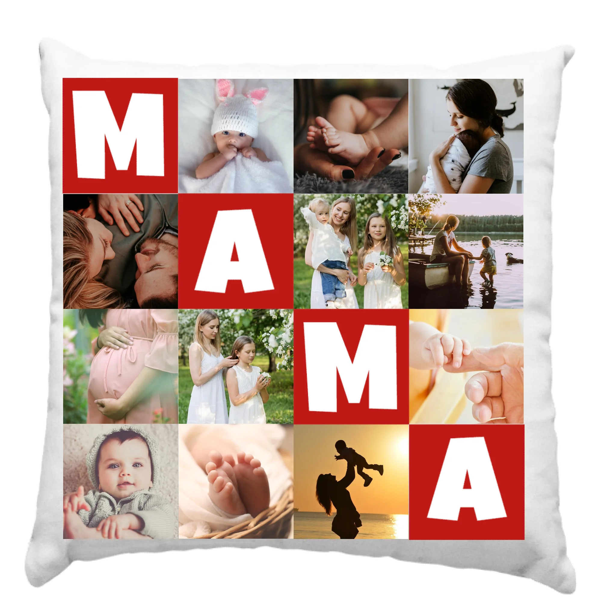 Jastuk s 12 fotografija s natpisom „Mama”