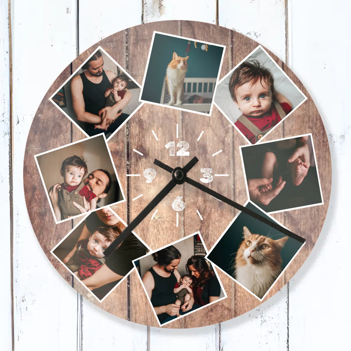 Personalizirani zidni sat s fotokolažom od 8 fotografija