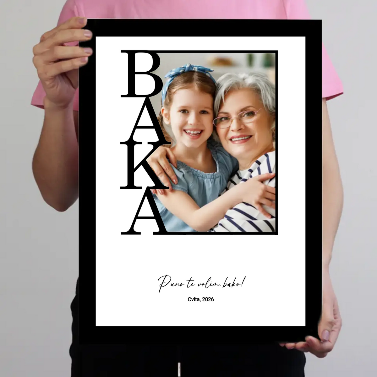 Personalizirana zidna slika s fotografijom i tekstom – poklon za baku
