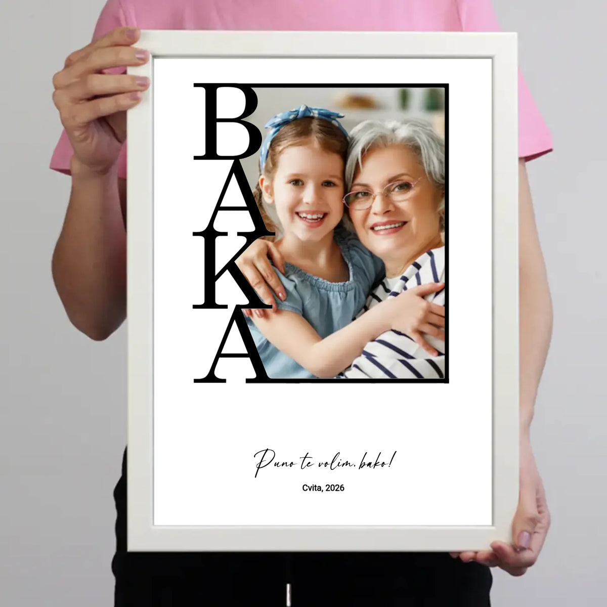 Personalizirana zidna slika s fotografijom i tekstom – poklon za baku
