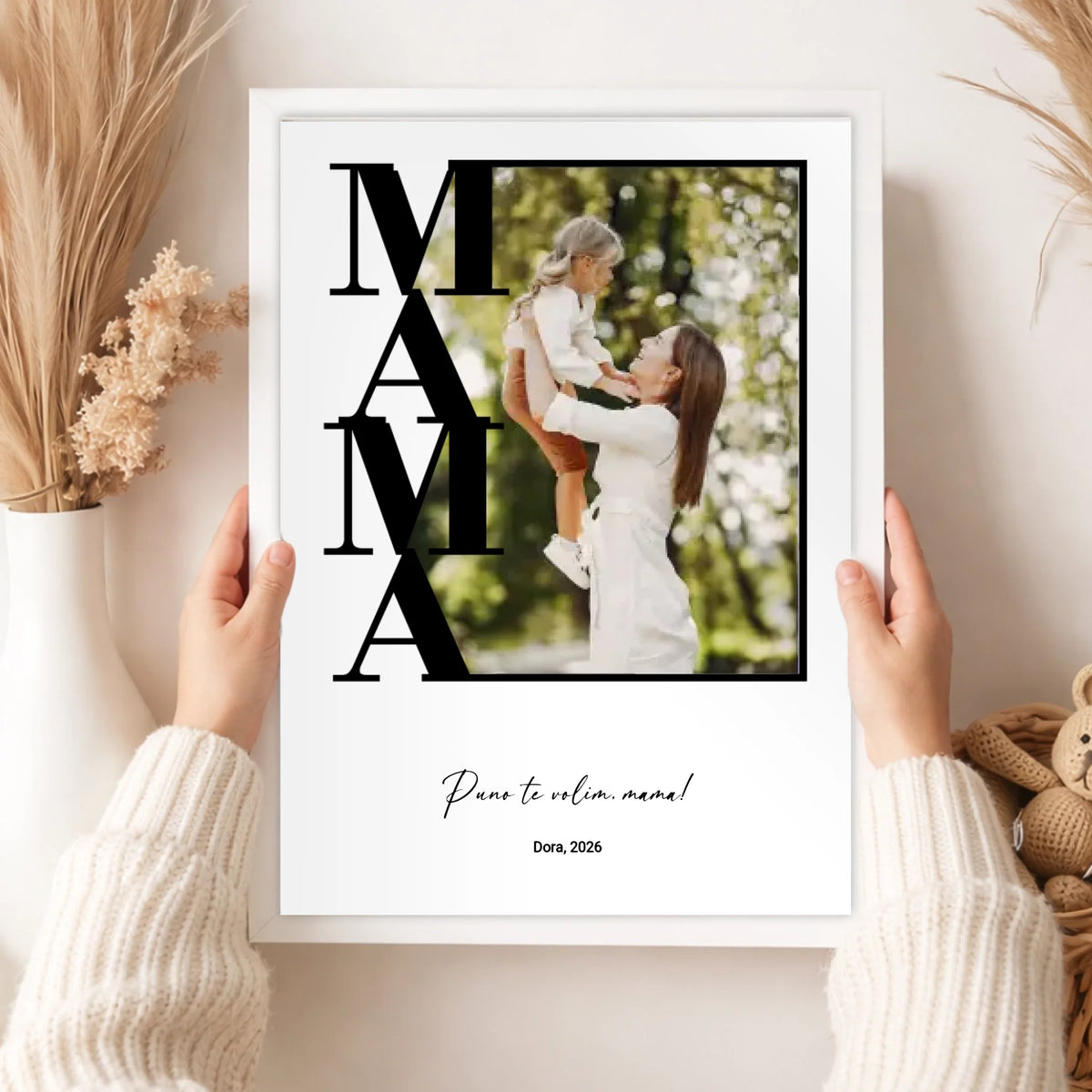 Personalizirana zidna slika s fotografijom i tekstom – poklon za mamu