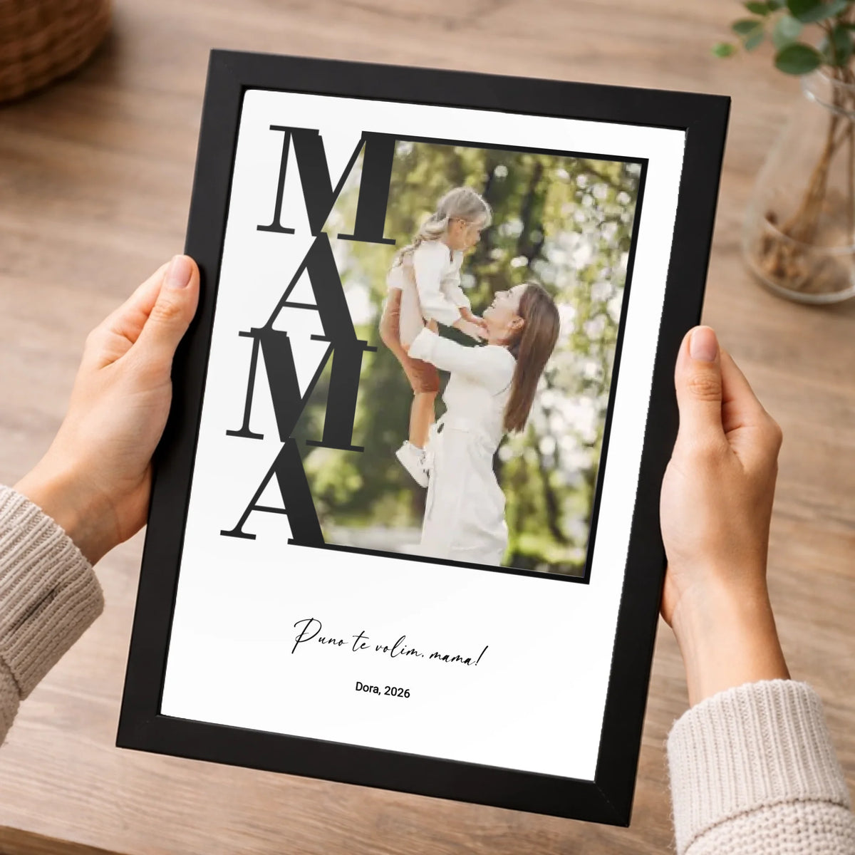 Personalizirana zidna slika s fotografijom i tekstom – poklon za mamu