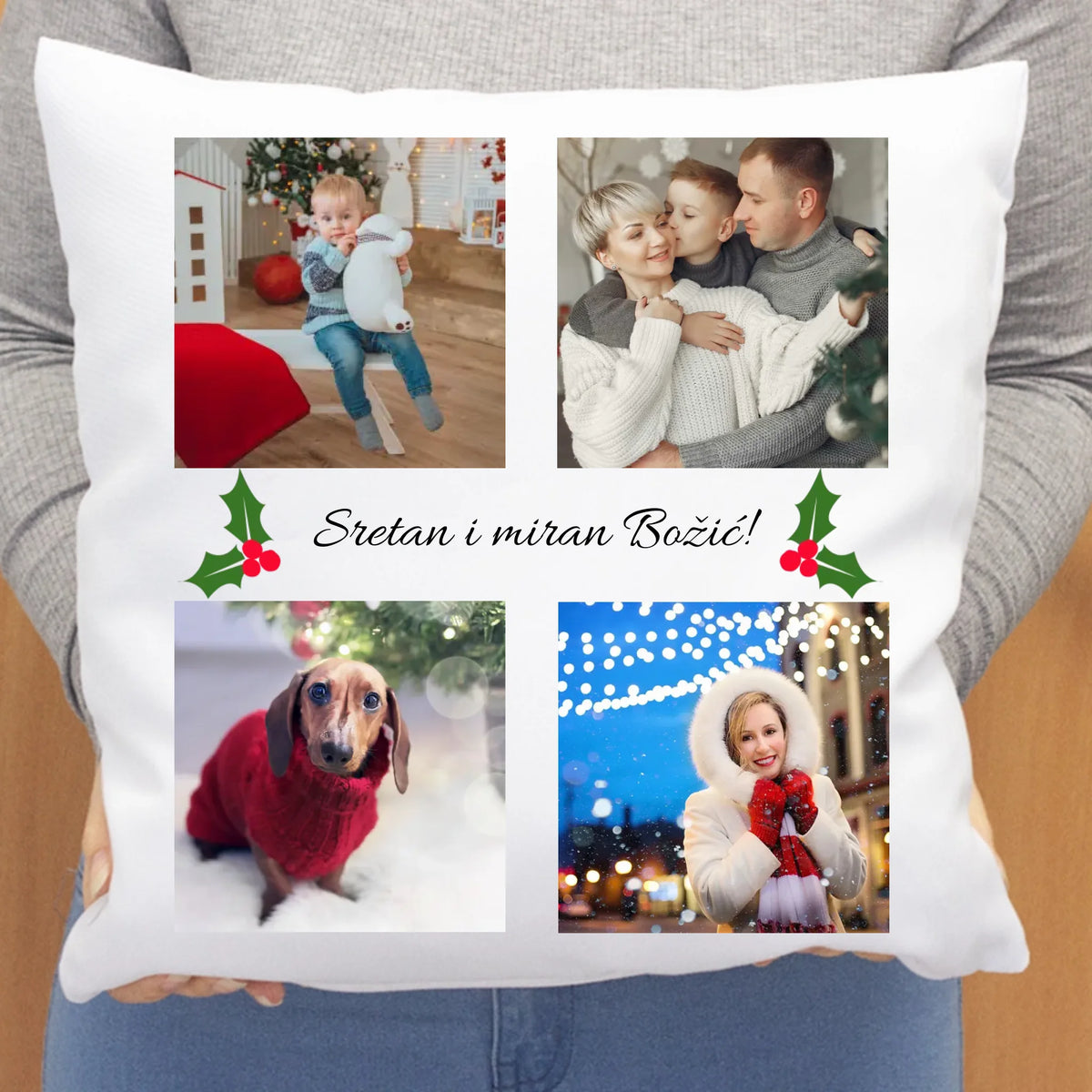 Božićni poklon jastuk s 4 fotografije i natpisom