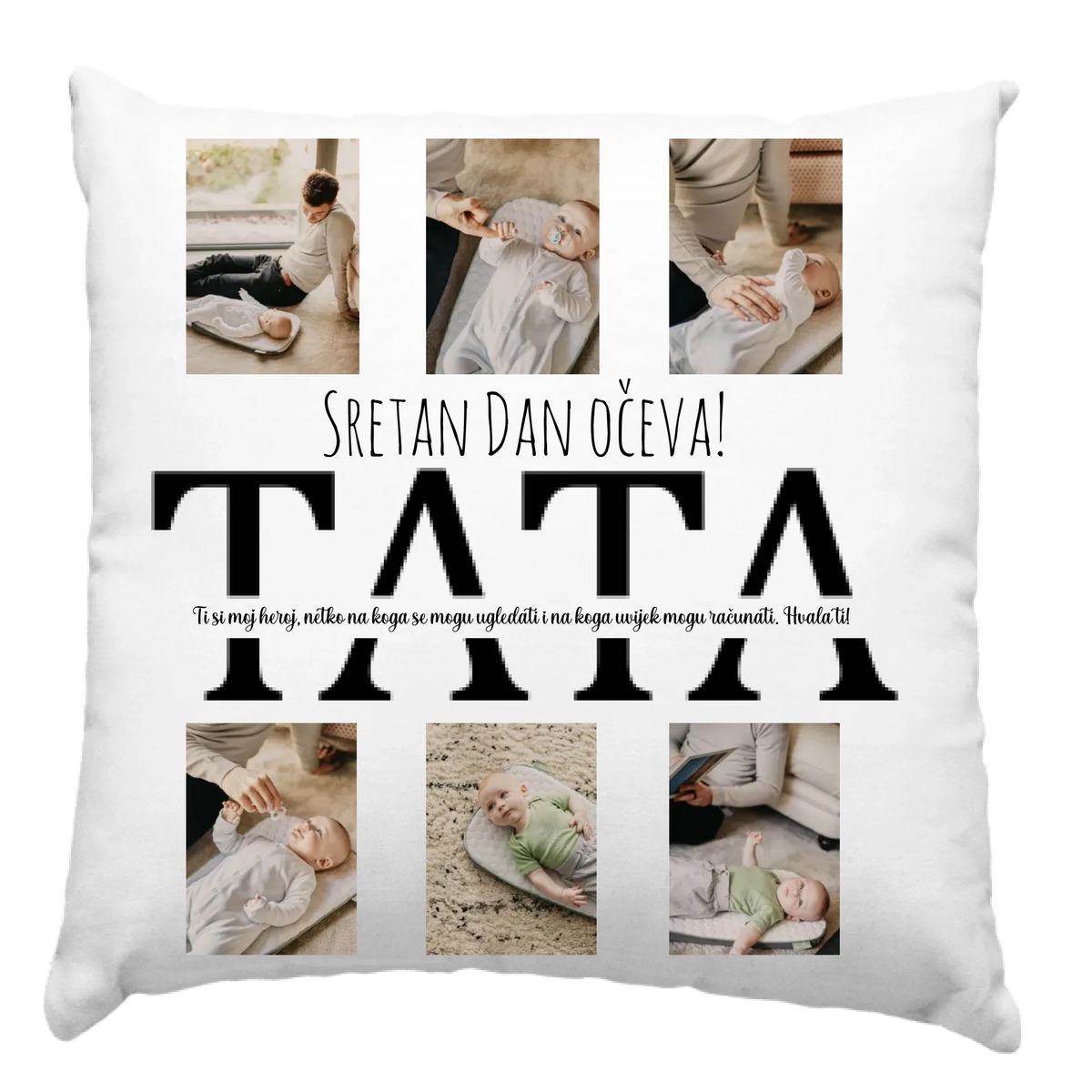 Poklon za Dan očeva – jastuk sa 6 fotografija i personaliziranim tekstom