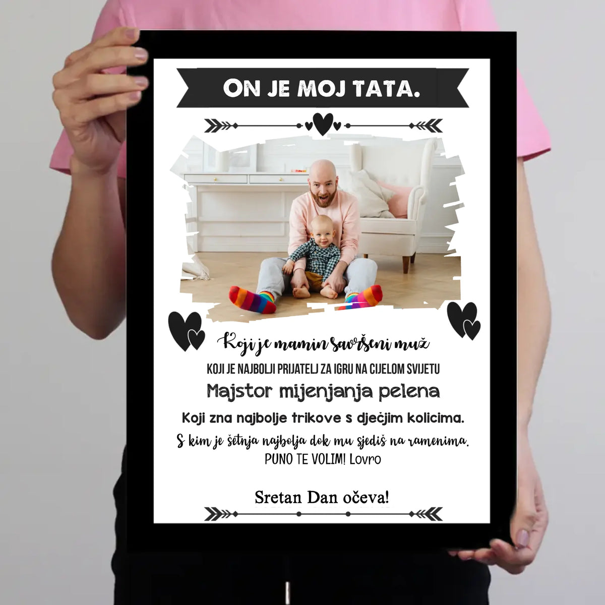 „On je moj tata” – personalizirana zidna slika s fotografijama i prilagodljivim tekstom
