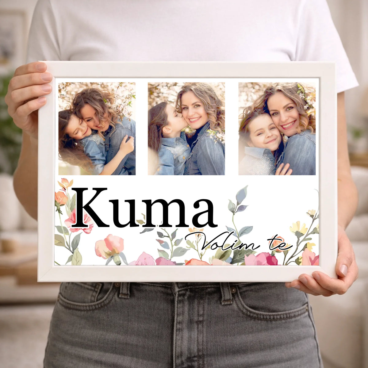 Poklon za kumu – personalizirana zidna slika s fotografijama i prilagodljivim tekstom