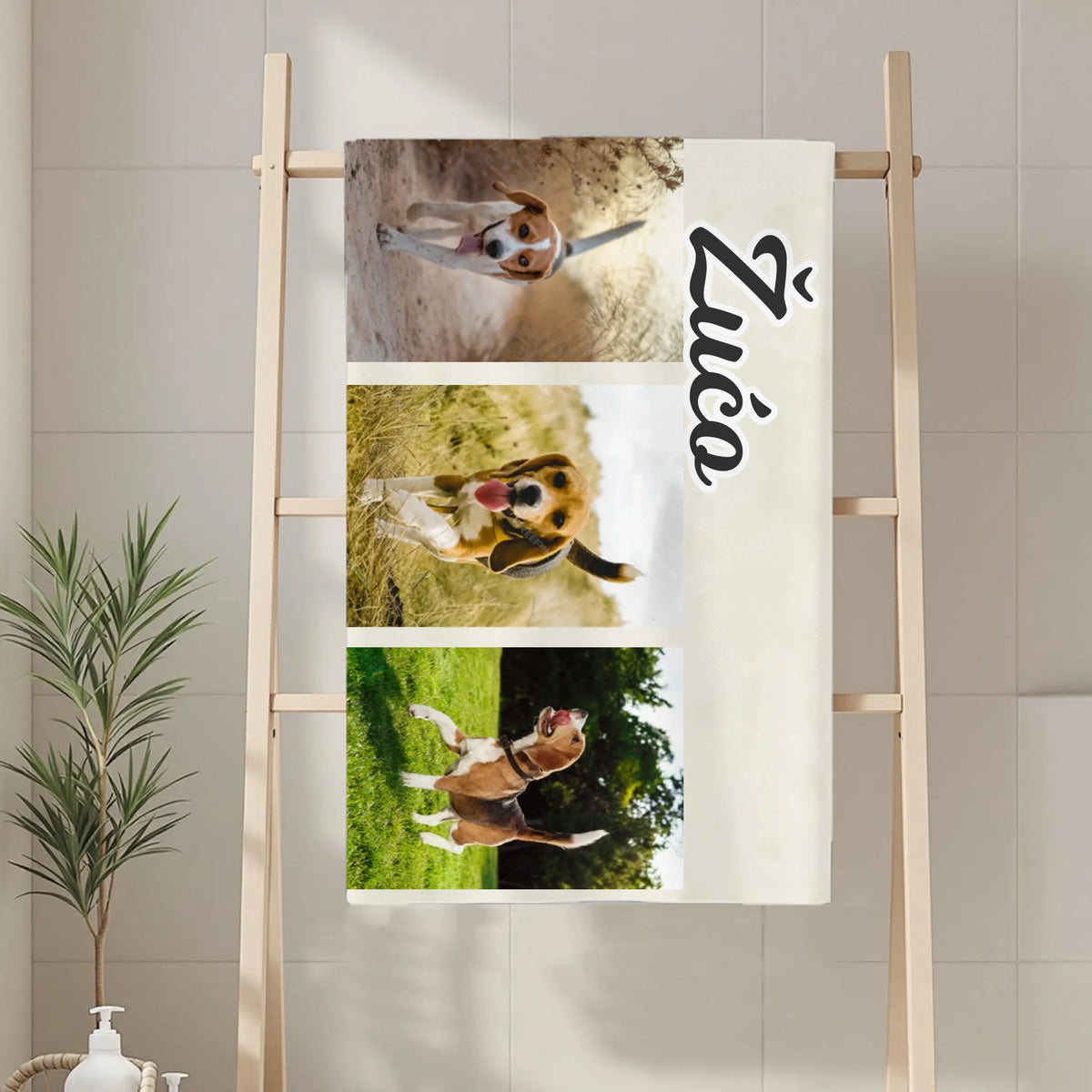 Personalizirani ručnik s 4 fotografije i prilagodljivim tekstom