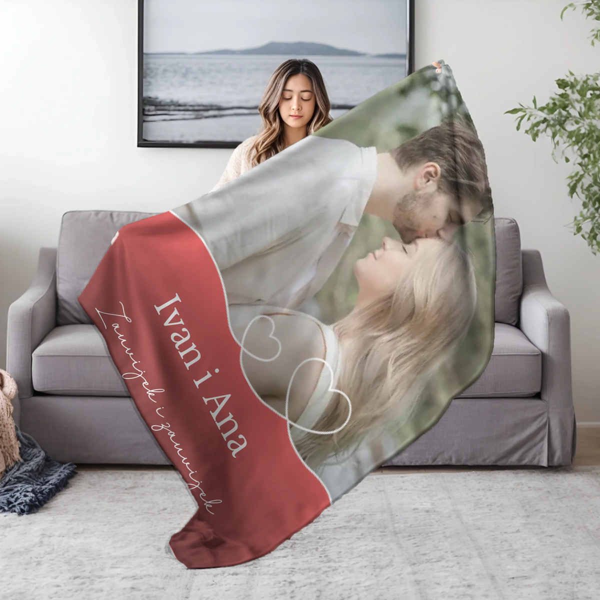 Personalizirana deka s fotografijom za parove i prilagodljivim natpisom