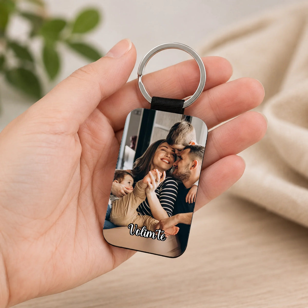 Personalizirani kožni privjesak za ključeve s fotografijom i prilagodljivim natpisom