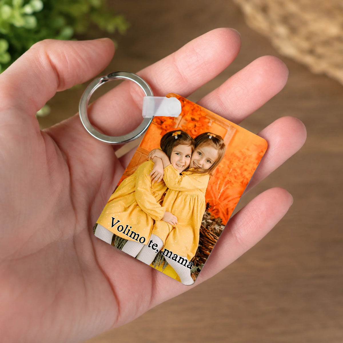Personalizirani privjesak za ključeve s okomitom fotografijom i natpisom