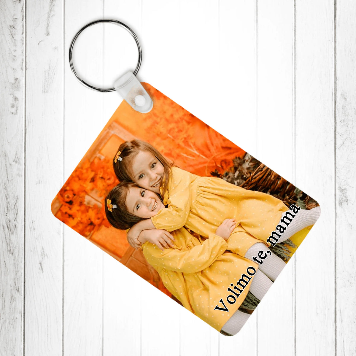 Personalizirani privjesak za ključeve s okomitom fotografijom i natpisom